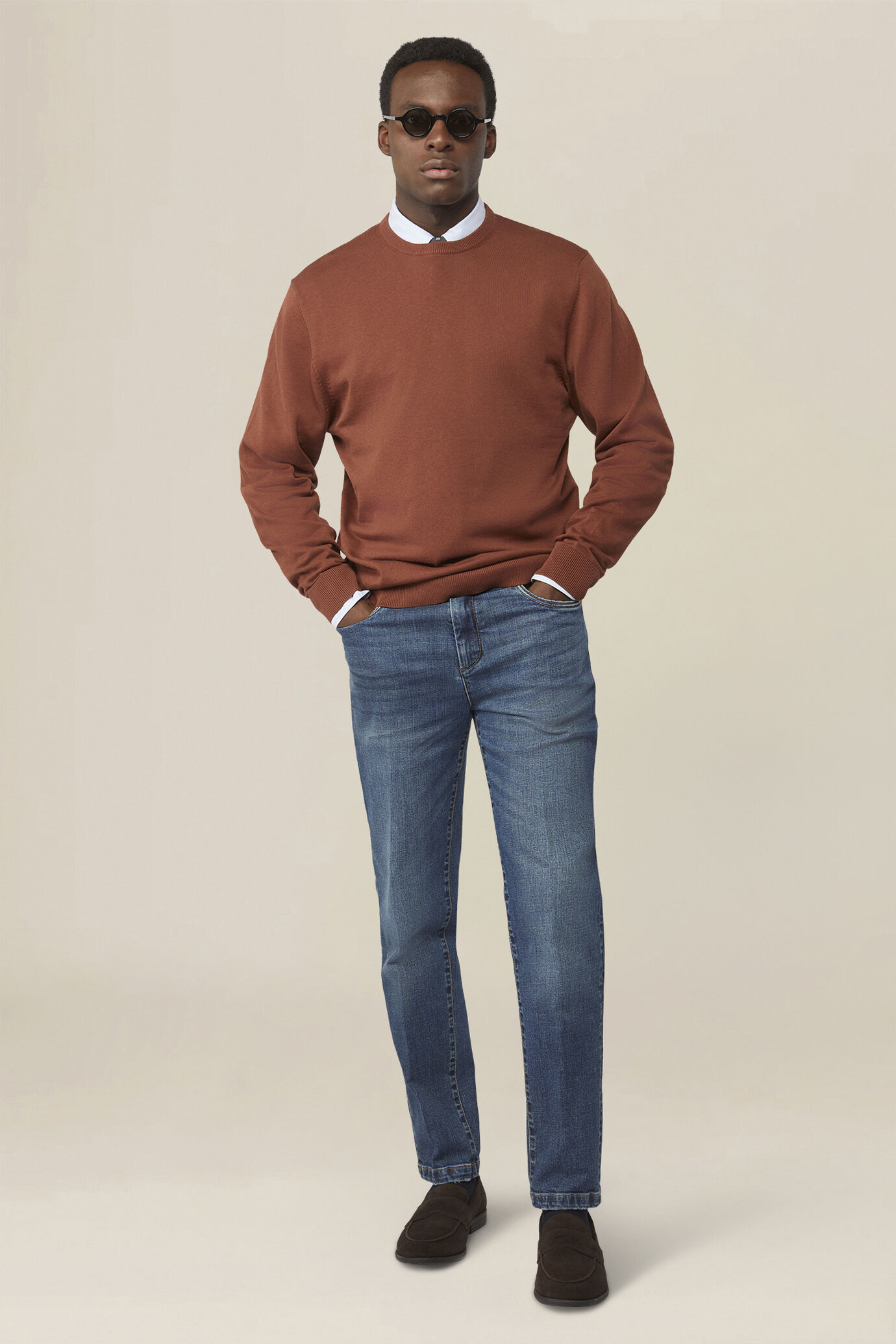 Pull &agrave; col rond pour homme 100 % coton