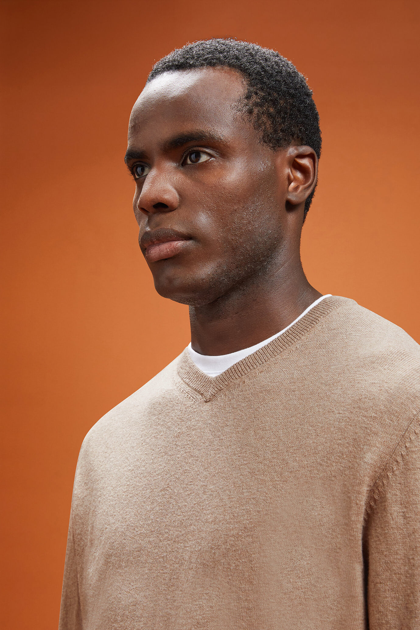 Pull homme, col en V, en laine et coton, coupe classique image number 3