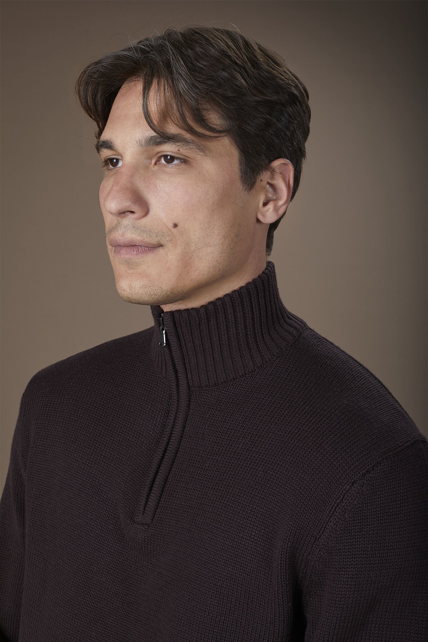 Men's high neck zip sweater in English rib regular fit image number 2