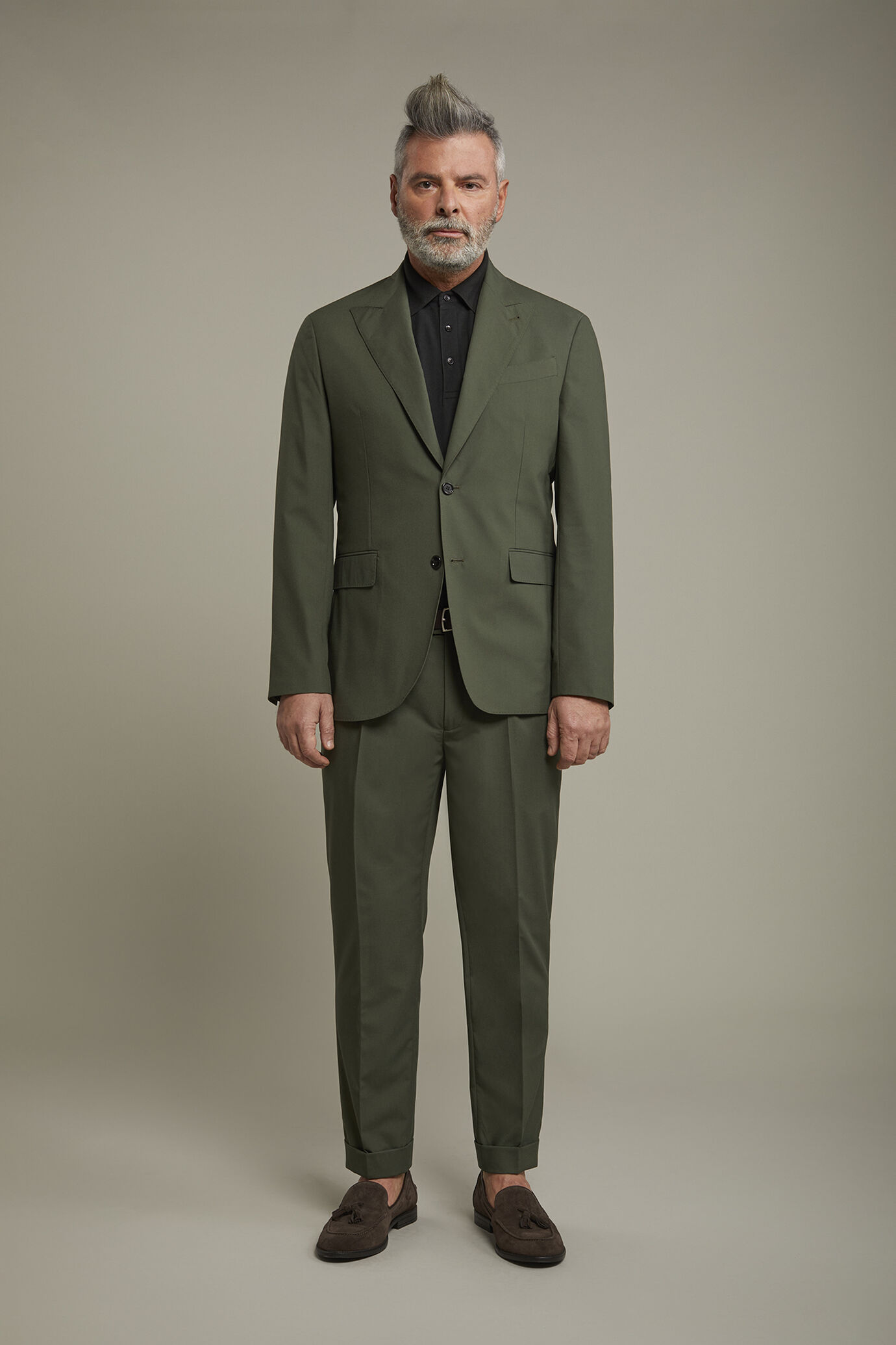 Men's single-breasted suit with peaked lapels regular fit fabric image number 2