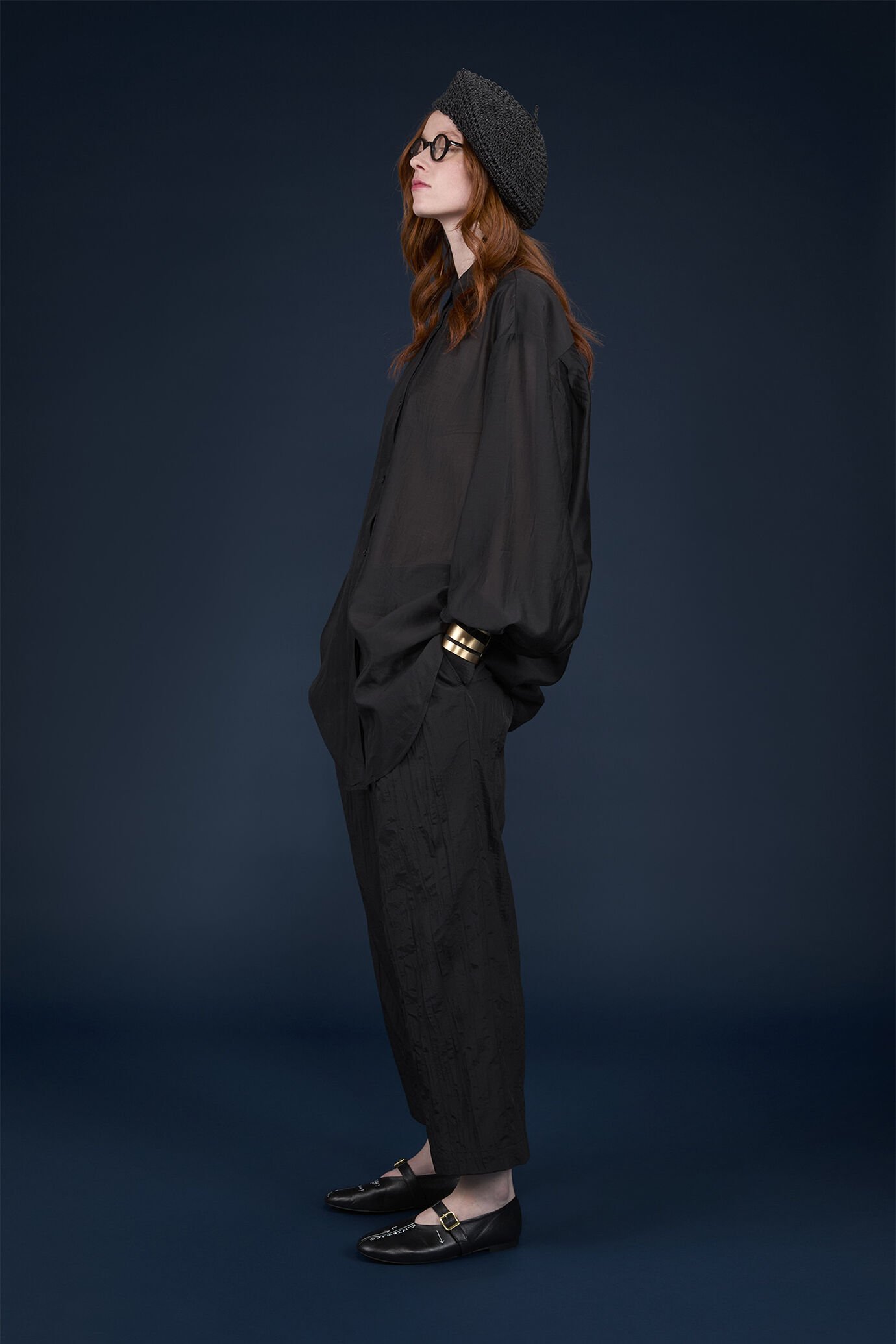 Women's oversized shirt with single-colour in transparent fabric image number 1