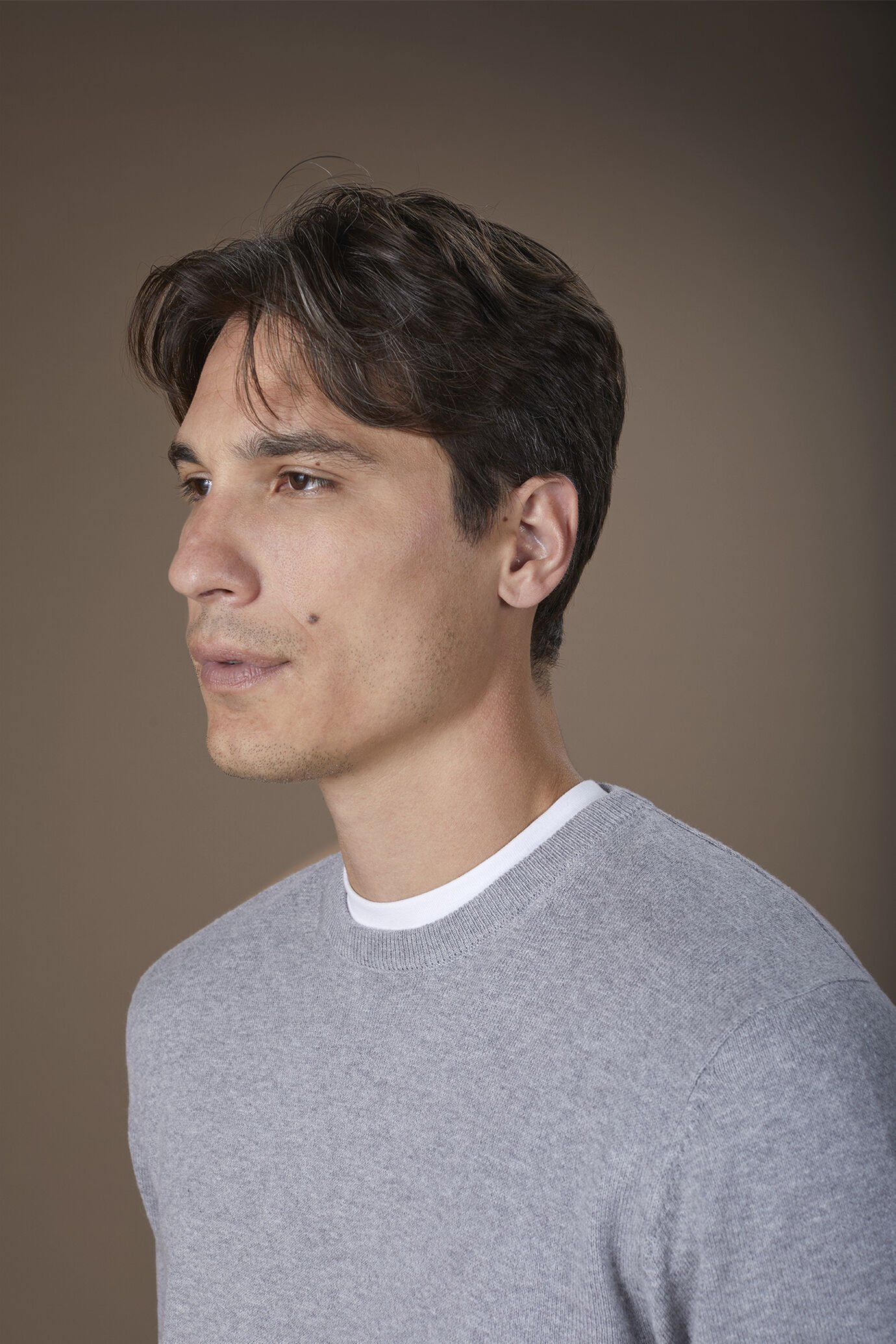 Men's regular fit crew neck jumper in wool and cotton image number 2