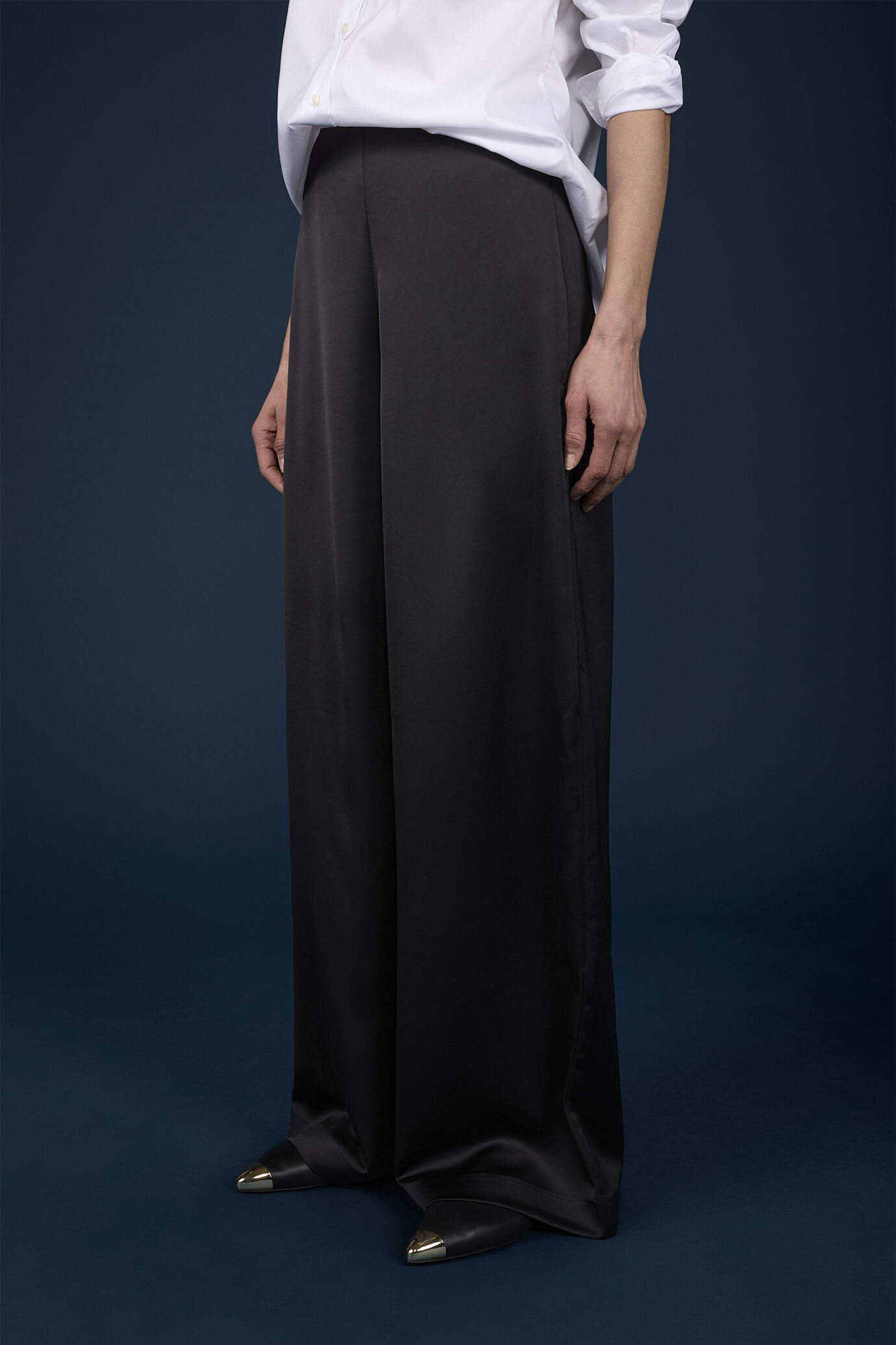 Pantalone donna palazzo con cerniera sul fianco image number 3