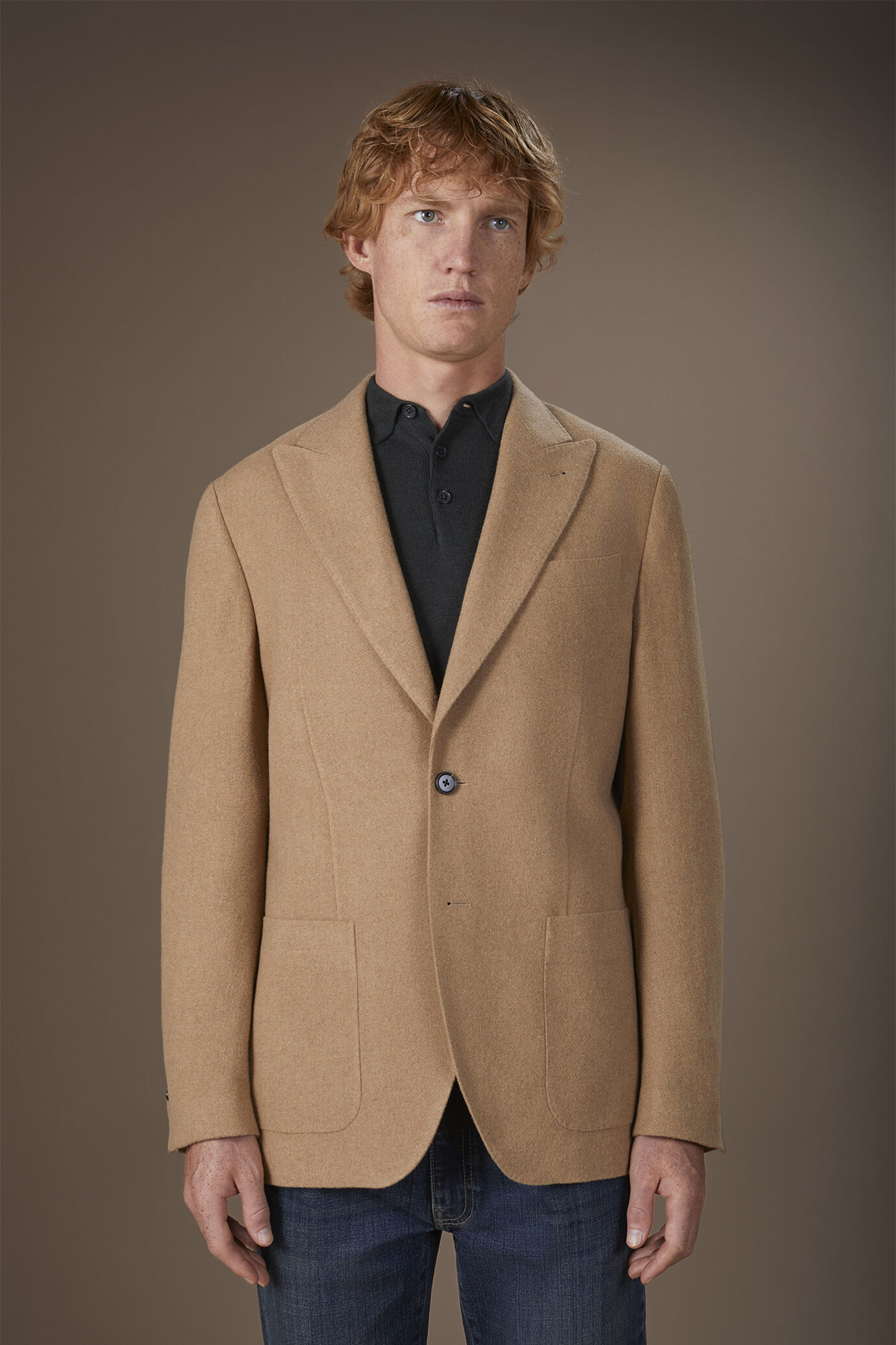 Veste homme simple boutonnage en laine mélangée et motif Herringbone coupe regular fit image number 1