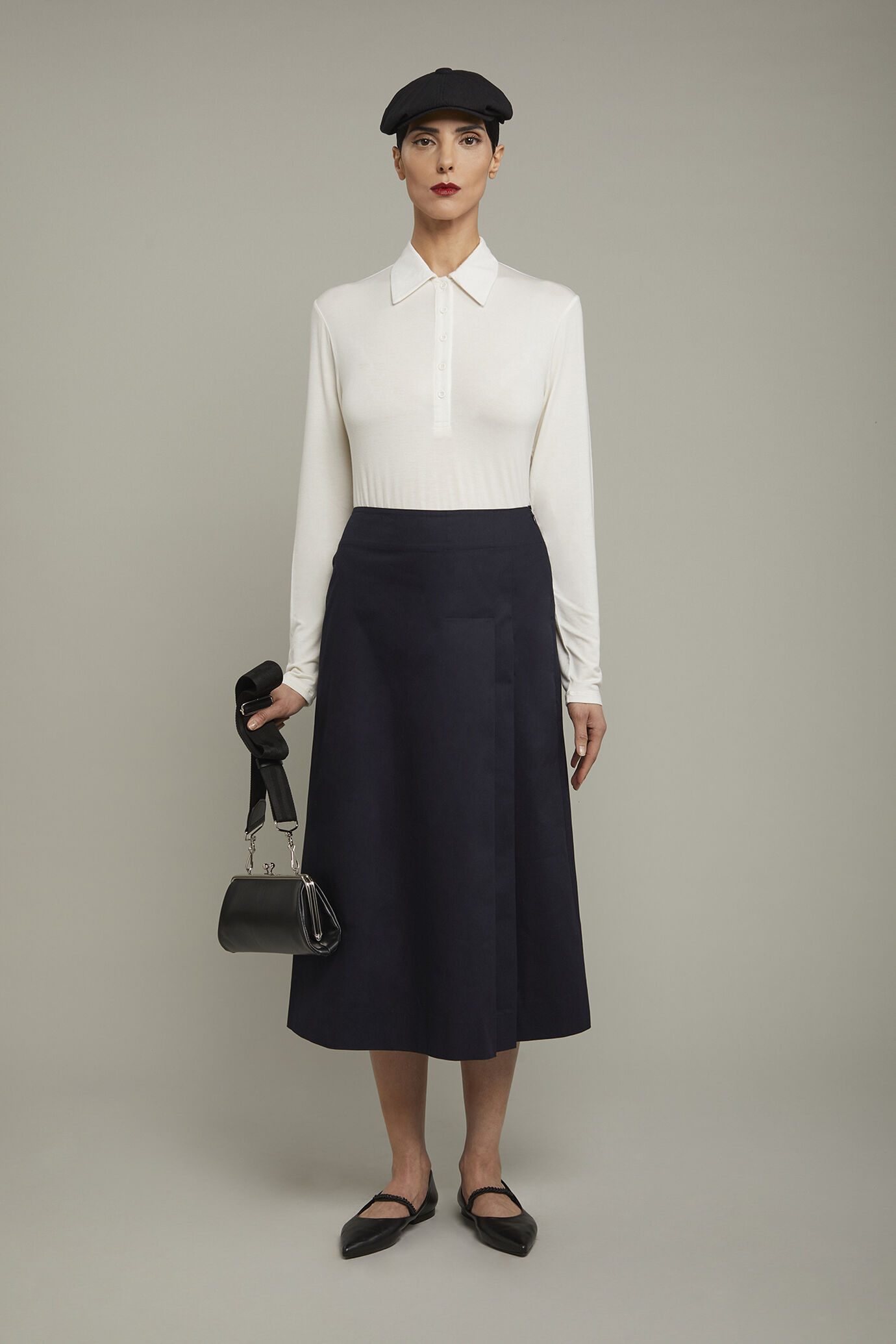 Women&rsquo;s solid color long sleeve polo shirt in Jersey Cotton image number 0