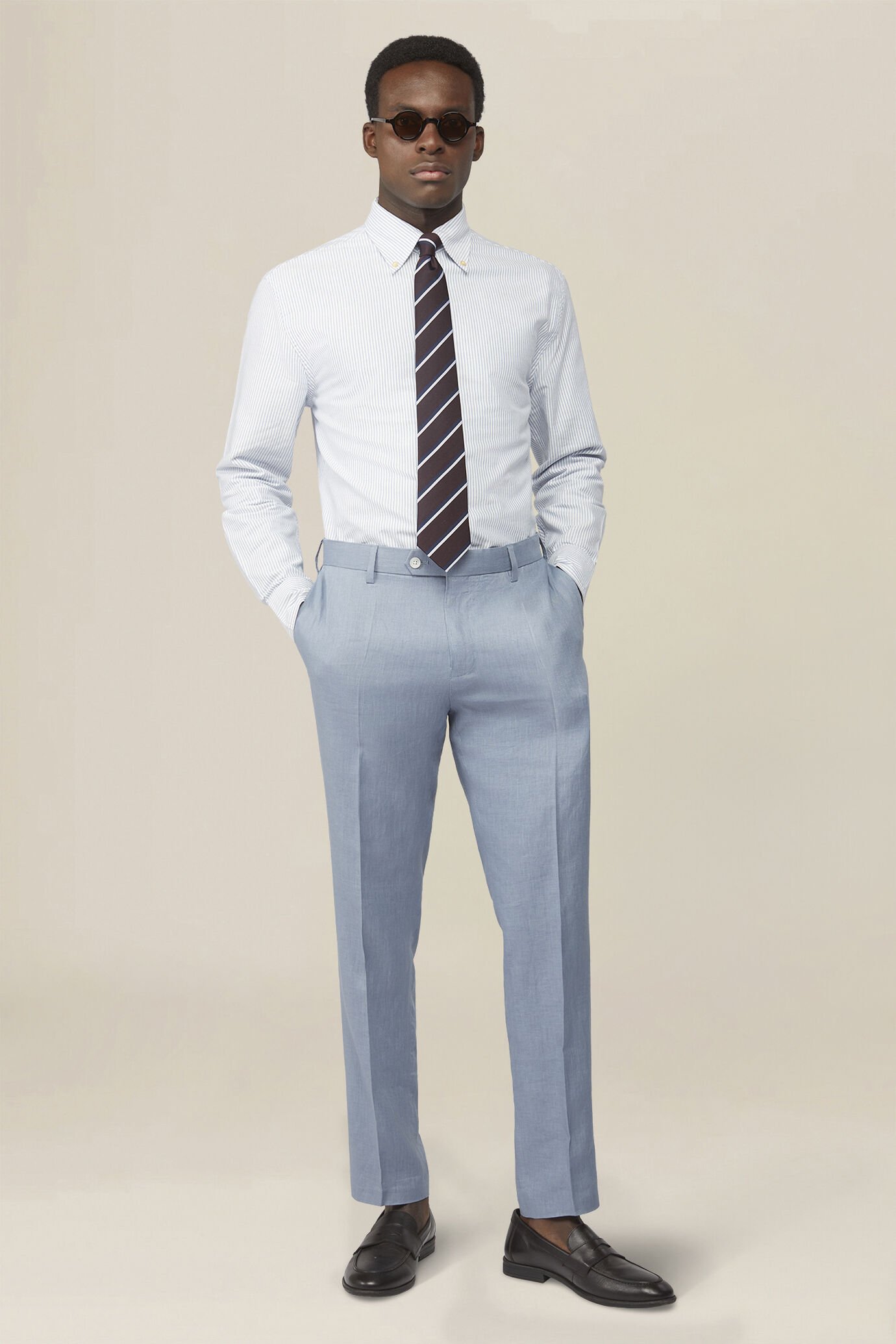 Herrenhemd aus 100 % Baumwolle Oxford mit Streifen und Button-Down-Kragen