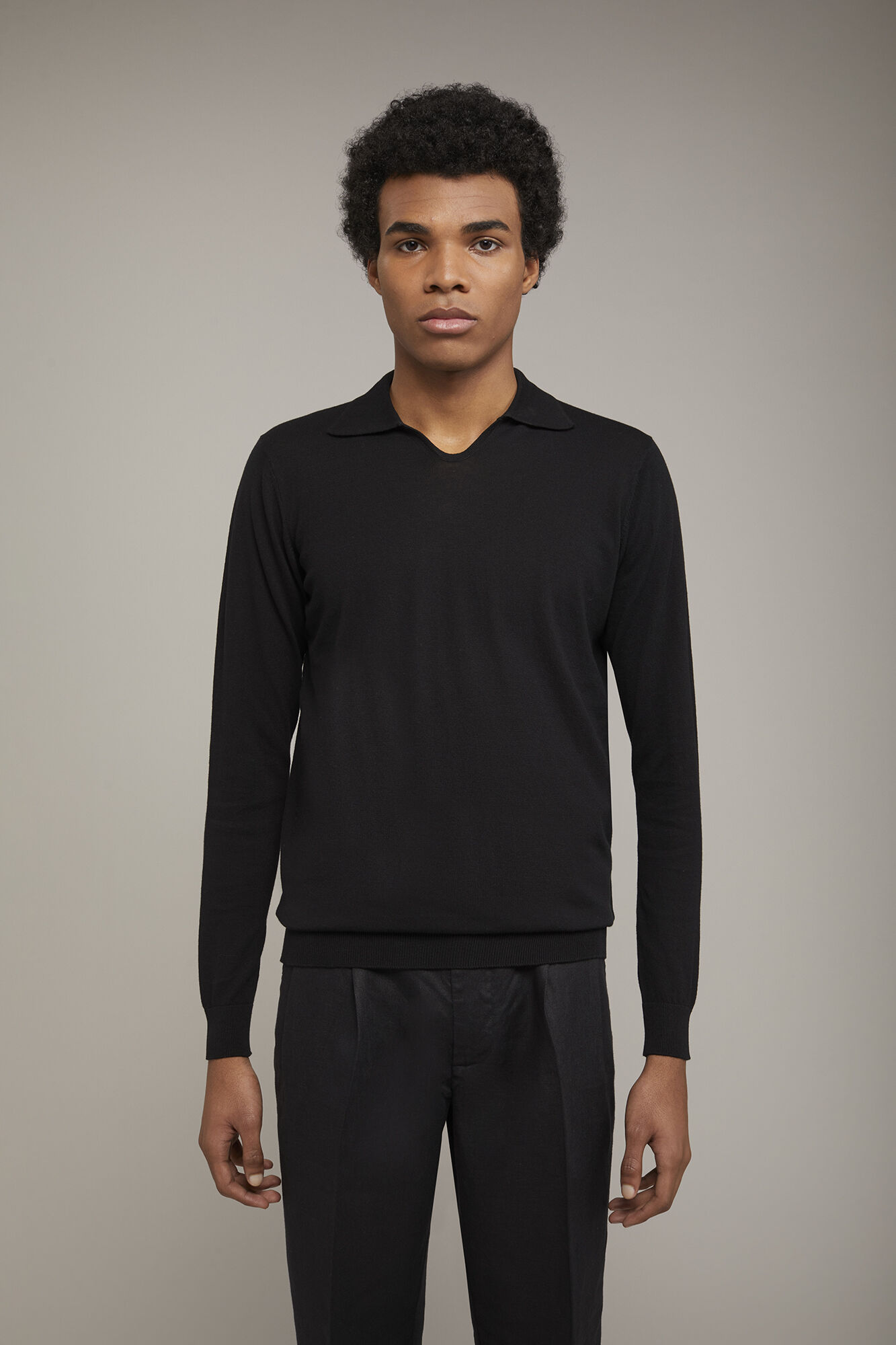 Polo in maglia uomo scollo a v 100 cotone con manica lunga regular fit Doppelganger Maglie Uomo Online