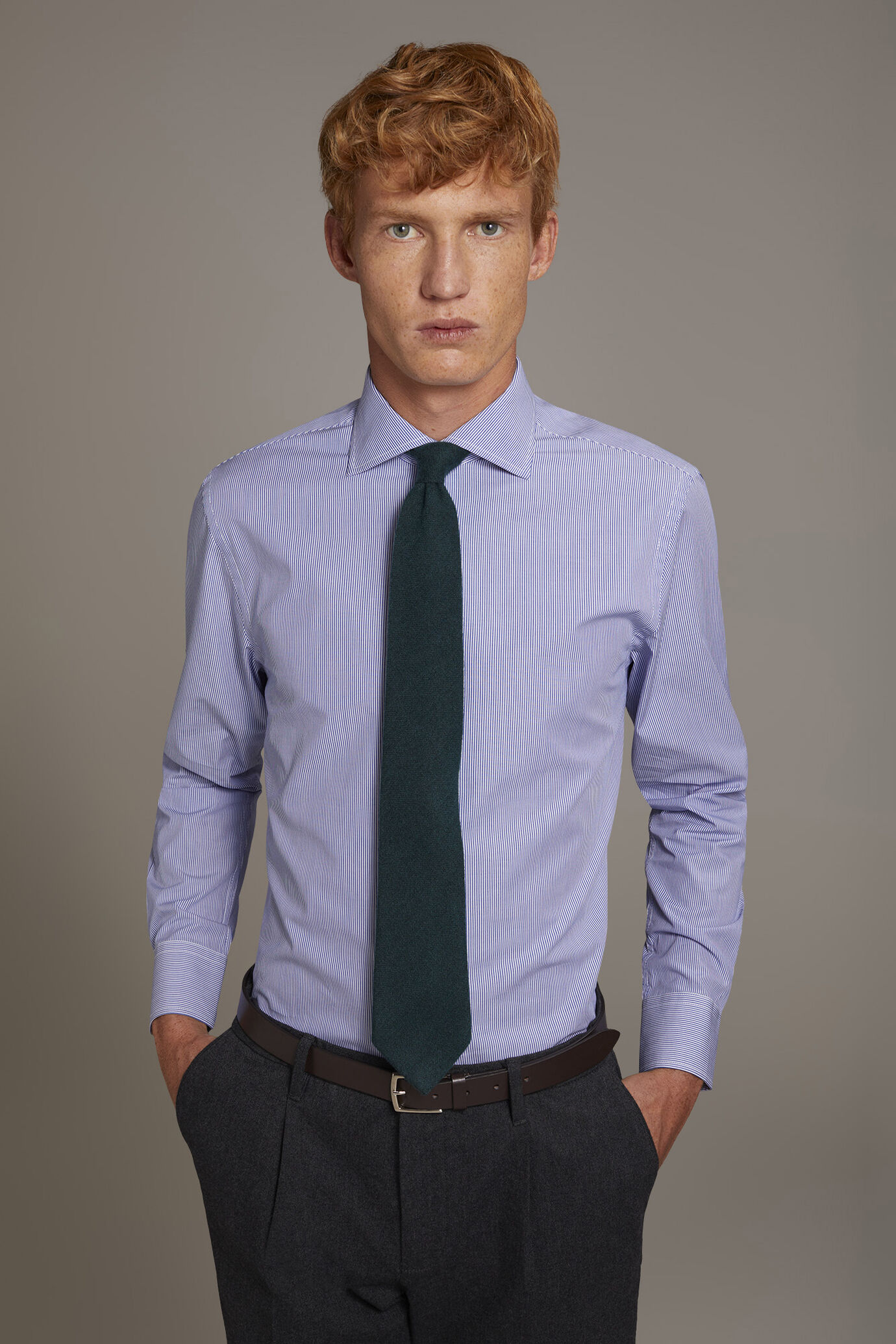 Classic shirt with french collar slim fit yarn-dyed striped fabric