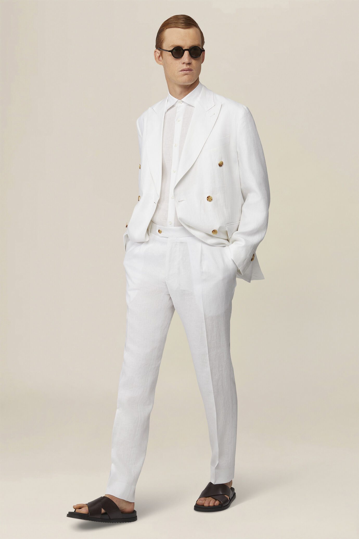 Abito uomo doppiopetto 100% lino regular fit image number 0