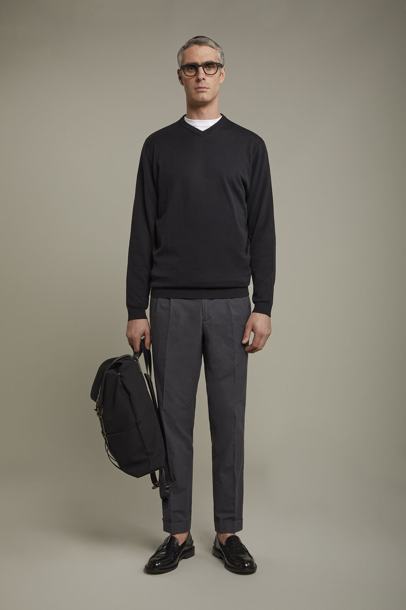 Herren-Pullover mit V-Ausschnitt aus 100 % Baumwolle in normaler Passform image number 0