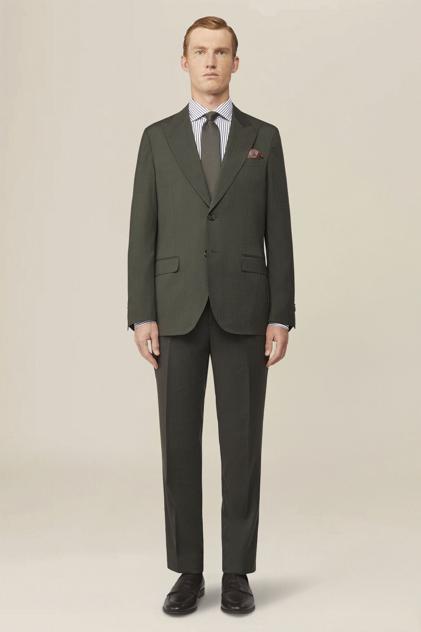 Men's single-breasted suit in iridescent herringbone fabric with a "sun effect", regular fit image number 1
