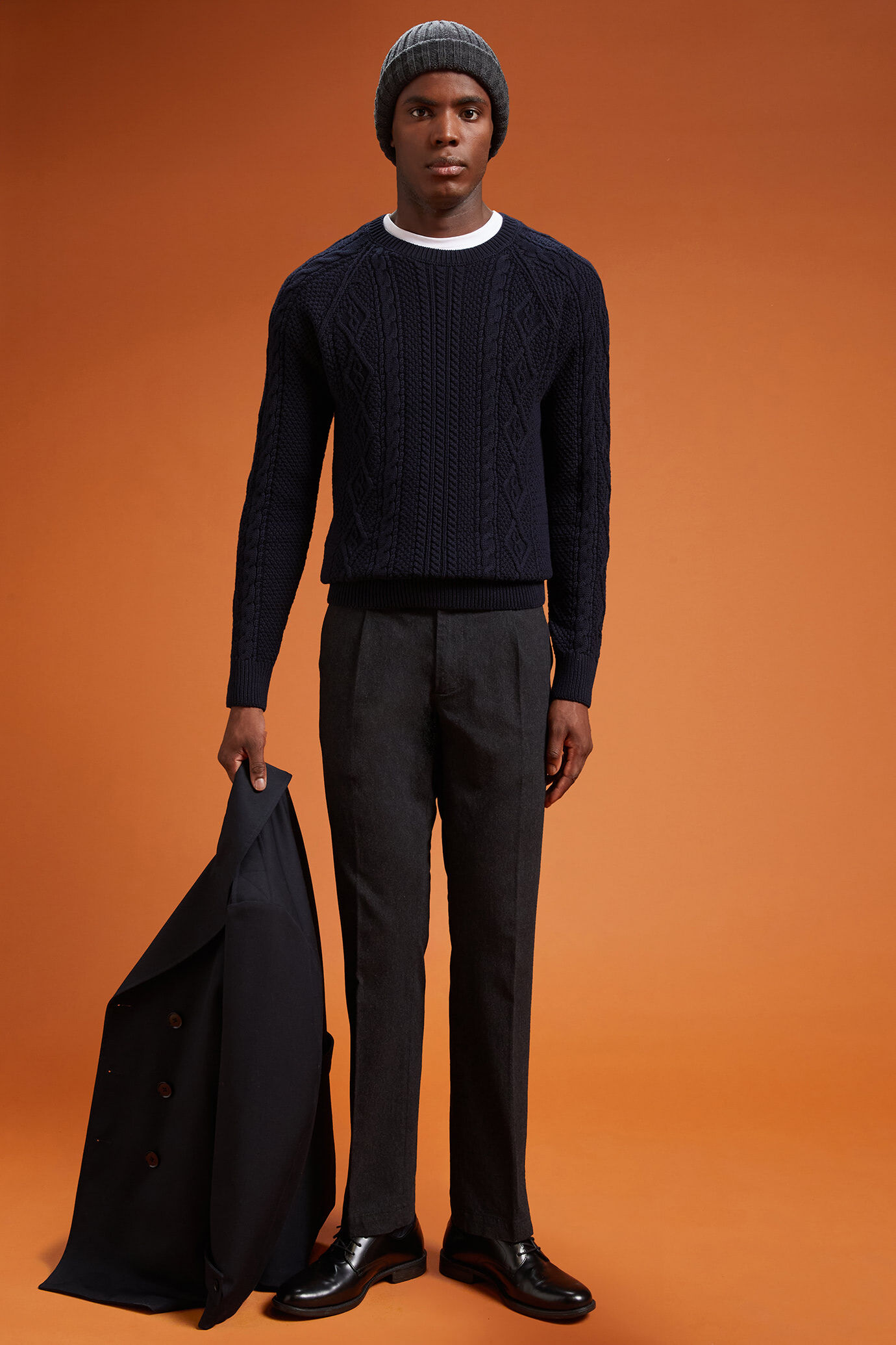 Pull homme à col rond, 100% coton, ouvrage tissé, coupe classique image number 1