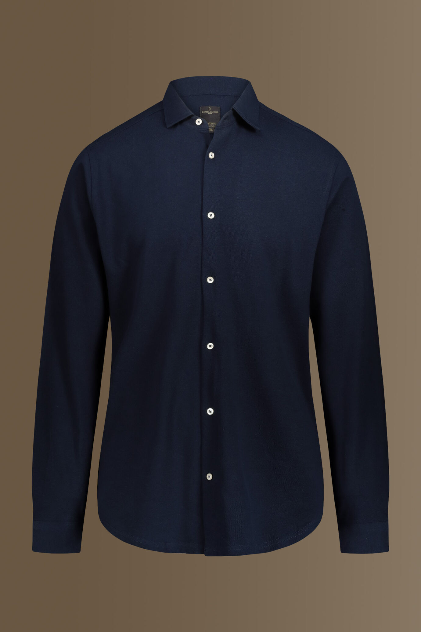 Polo camicia manica lunga uomo 100% cotone piquet tinta unita image number 0