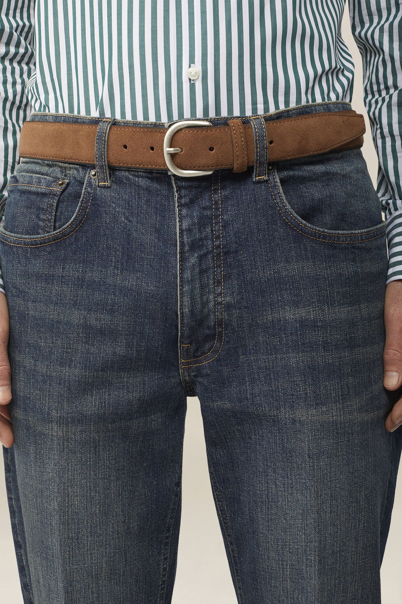 Classic men's belt in 100% suede leather with stitching image number 0