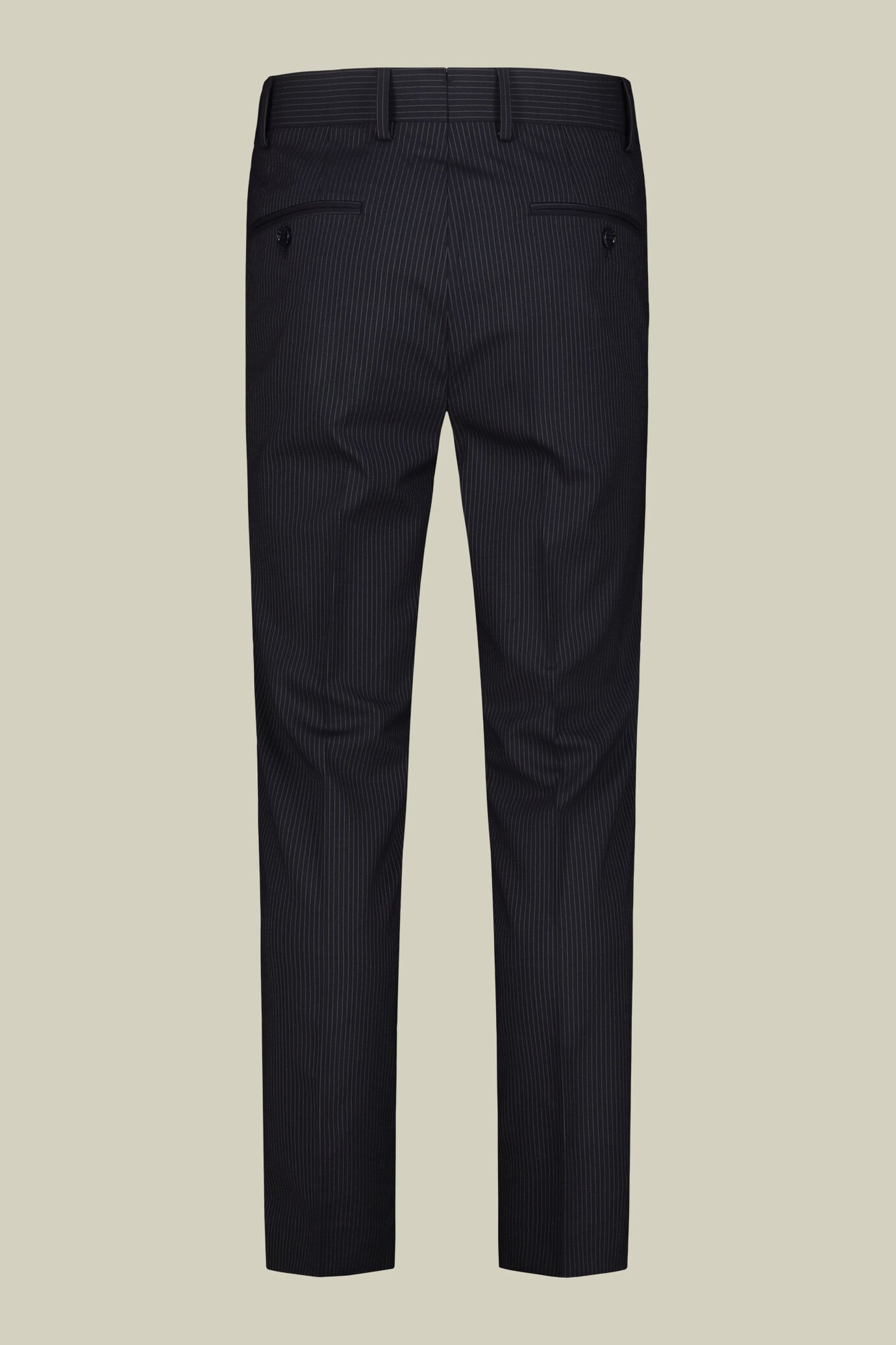 Single-breasted men's suit with flat front trousers in a pinstripe fabric image number 7