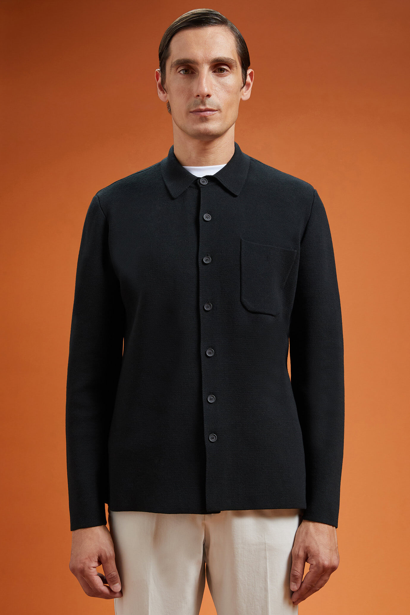 Shacket uomo in jersey 100% cotone Punto Milano regular fit image number 0