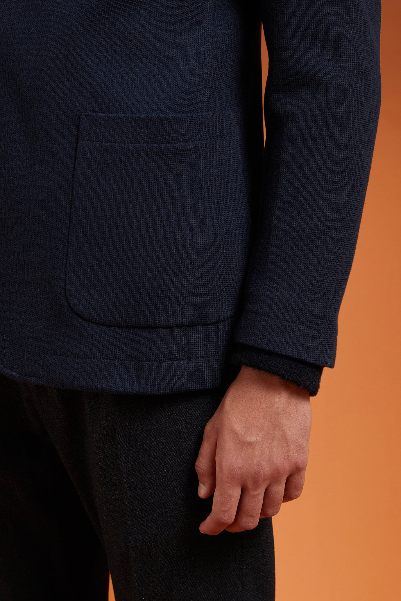 Men's regular fit jacket in plain knitted fabric image number 2