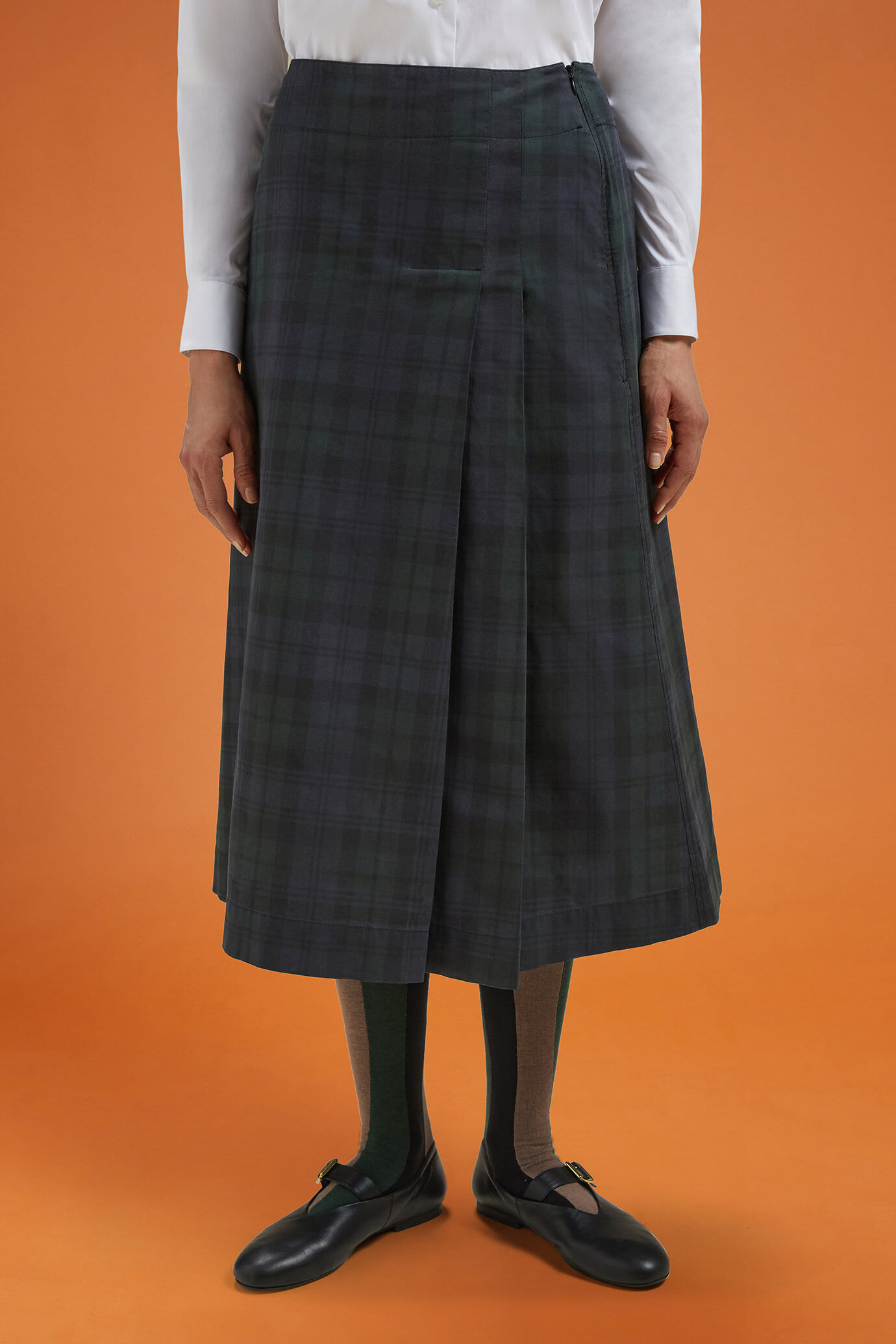 Jupe midi pour femme, coupe classique, en coton enduit, &agrave; carreaux image number 1