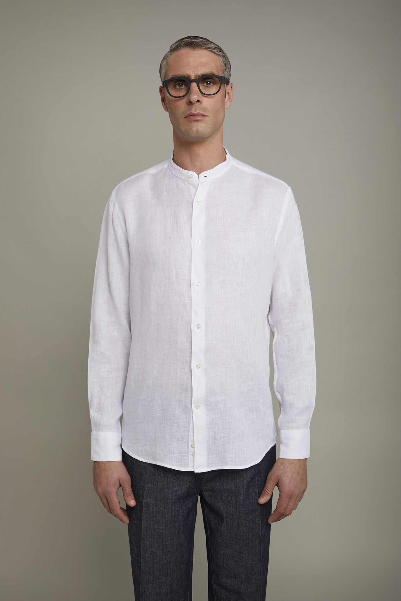 Camicia casual uomo collo coreano 100% lino comfort fit image number 2