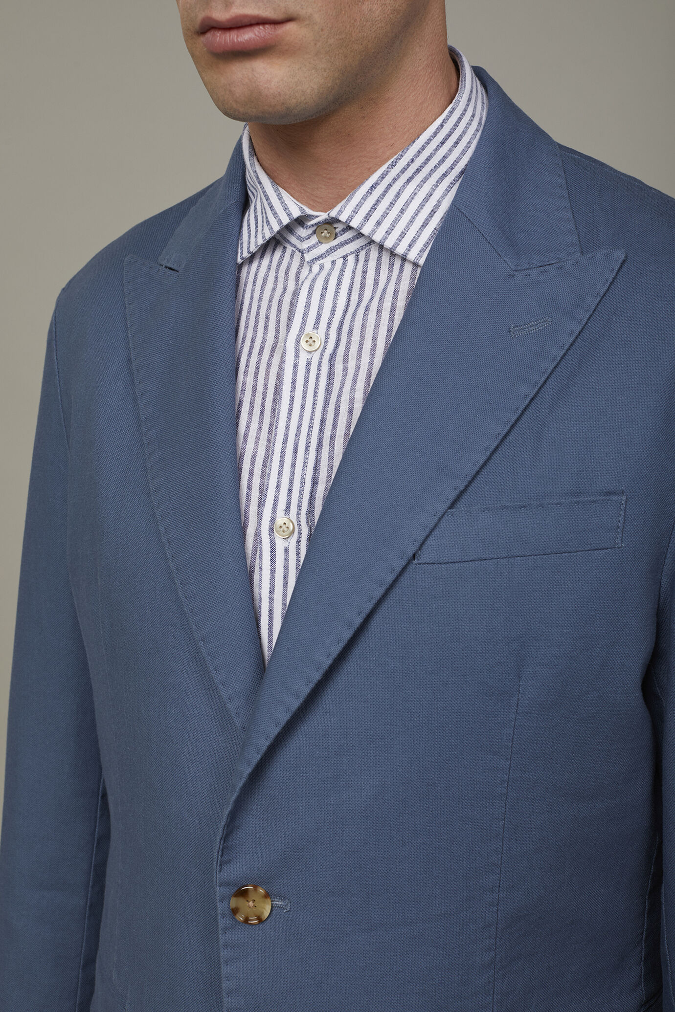 Giacca uomo tessuto lino e cotone sfoderata monopetto con rever a lancia regular fit image number 3