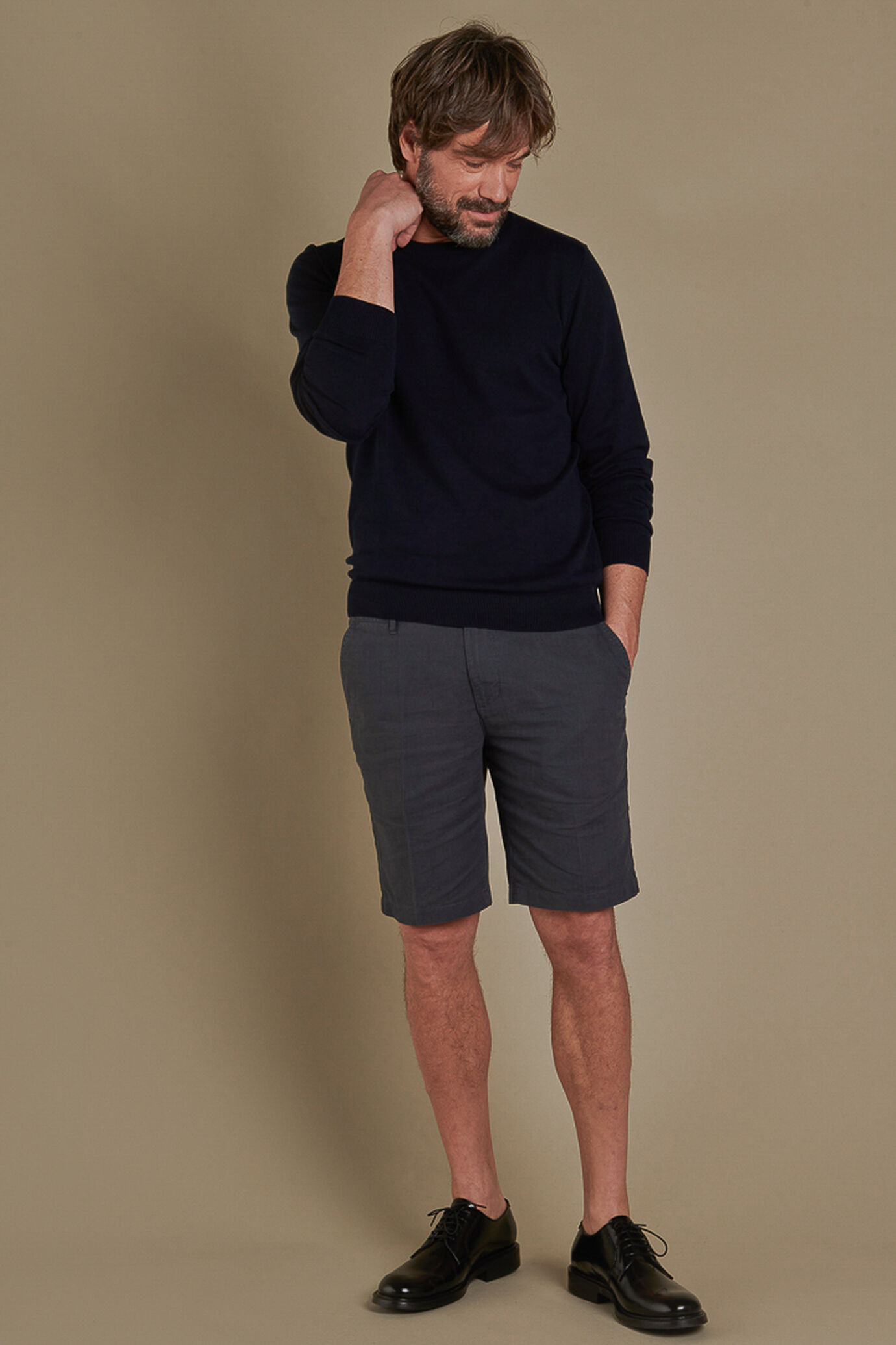 Chino bermuda double pinces linen and cotton blended image number 0