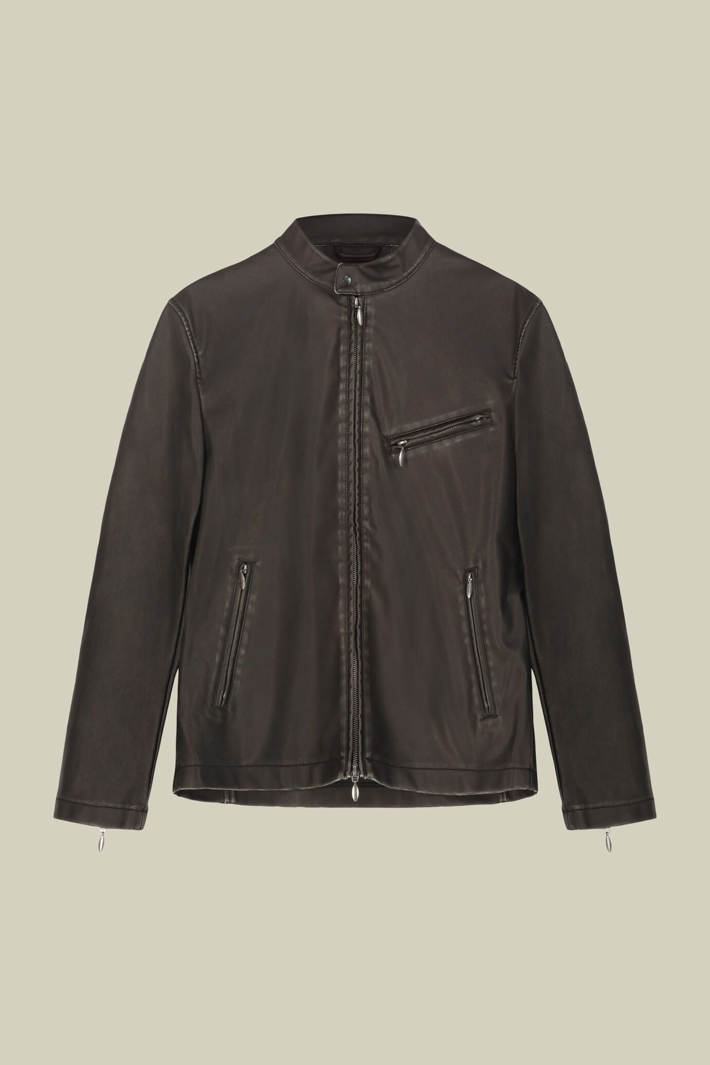 Biker uomo in simil pelle con collo alla coreana regular fit
