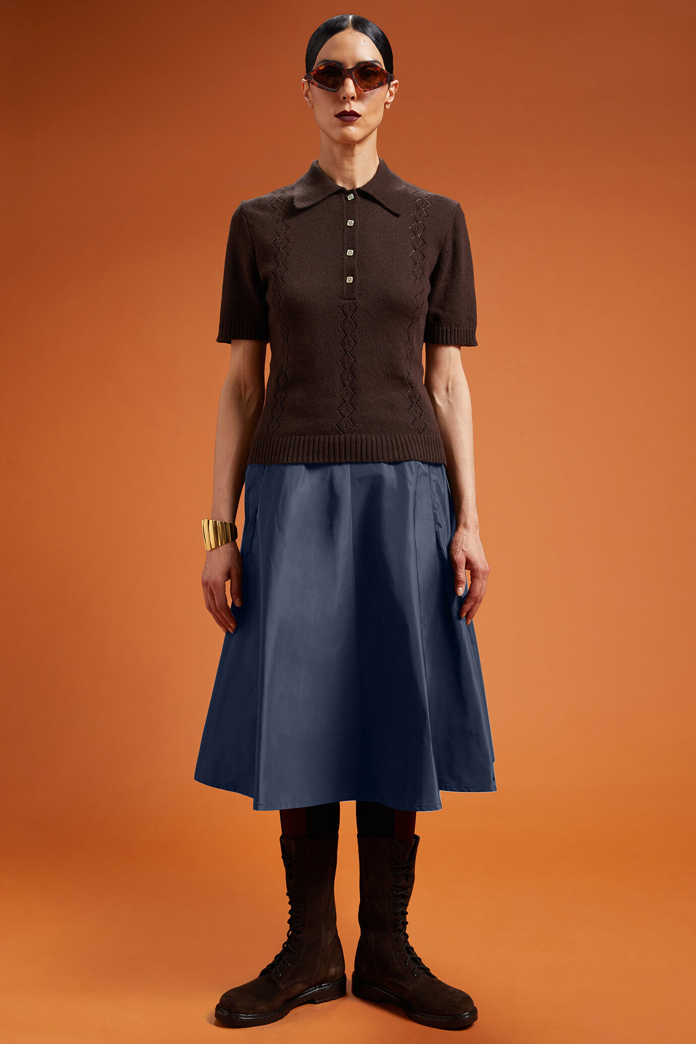 Jupe demi-cercle femme en taffetas à basque, coupe classique image number 0