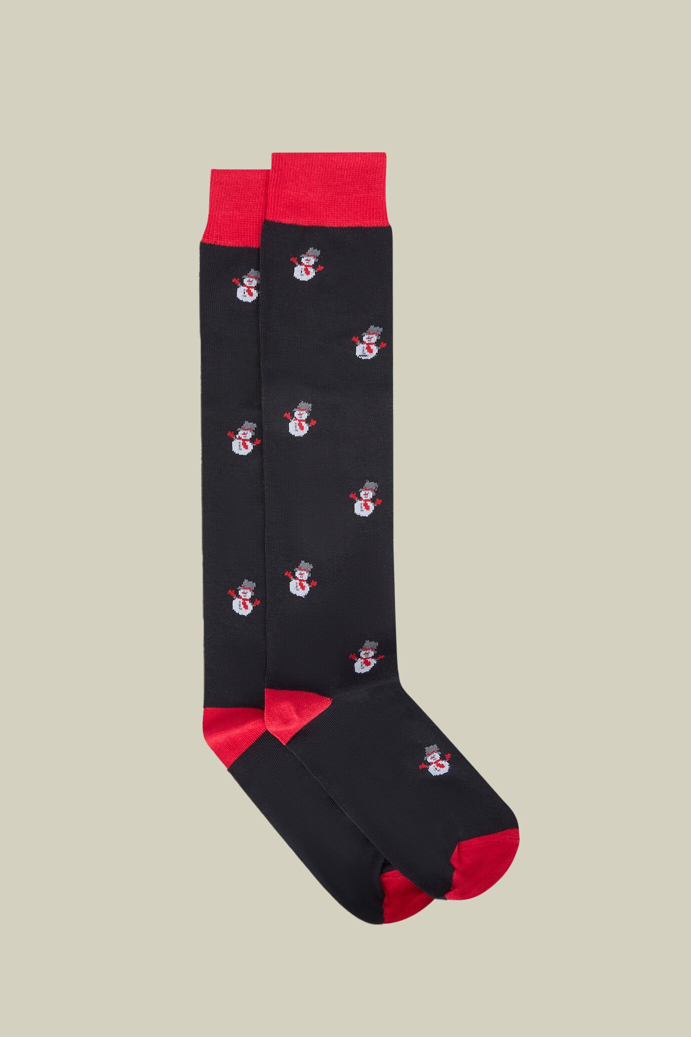 Men's long socks in stockinette stitch with a Christmas pattern, made in Italy