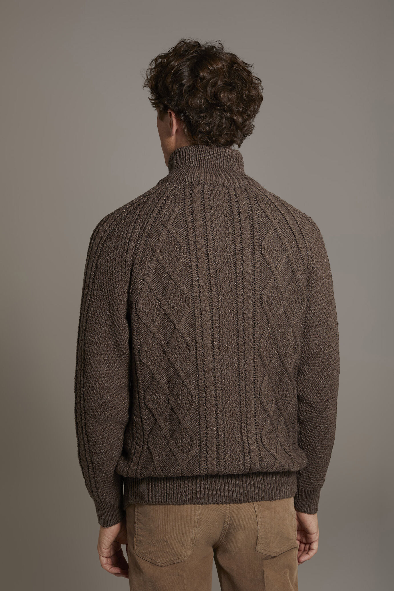 Cardigan collo alto misto lana lavorazione a maglia pesante image number 3