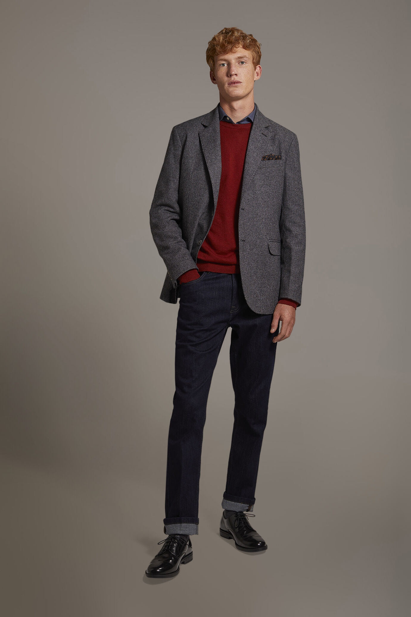 Single-breasted jacket with flap pockets in wool blend made in Italy image number 1