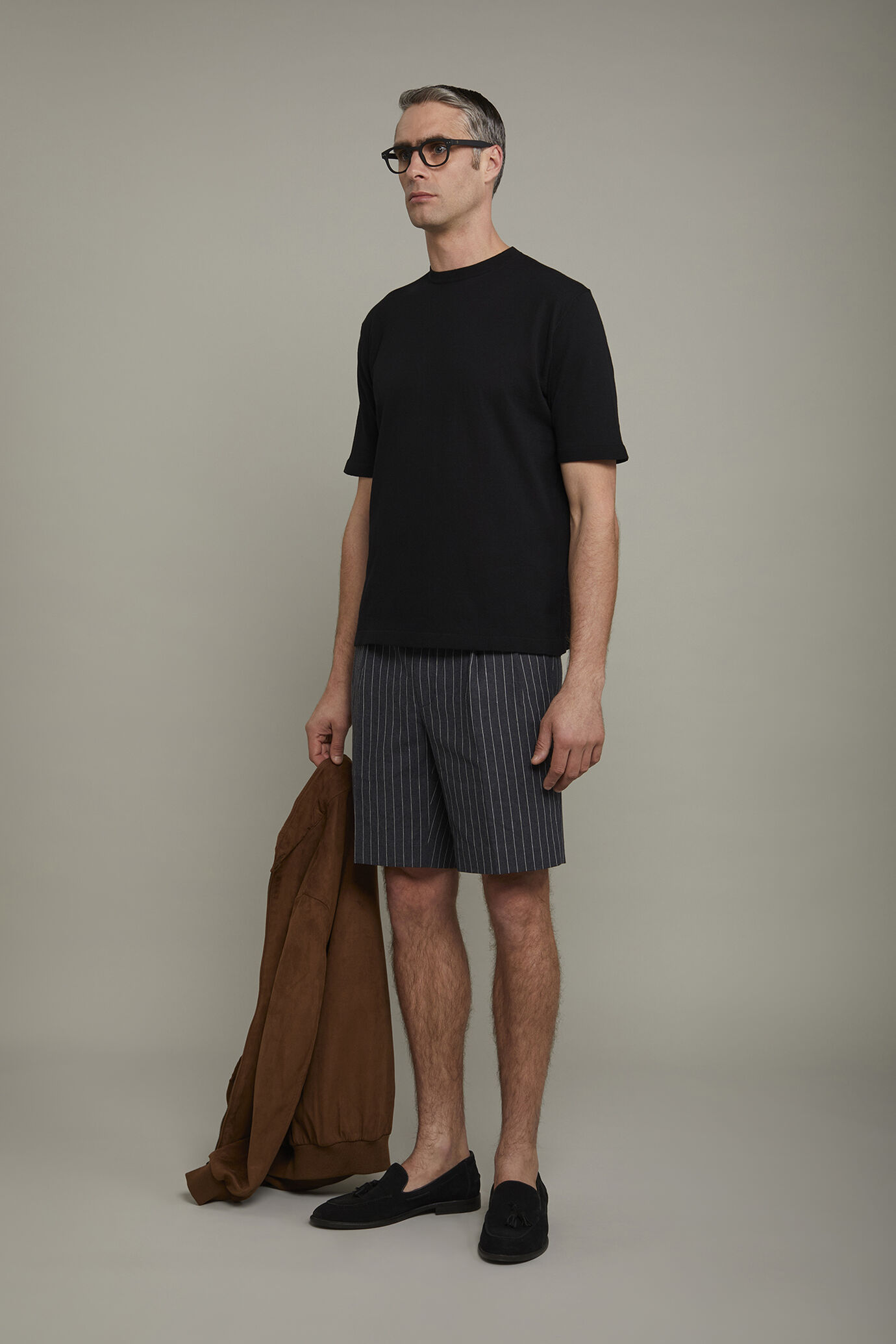 Men's knitted t-shirt 100% cotton short-sleeved regular fit image number 1