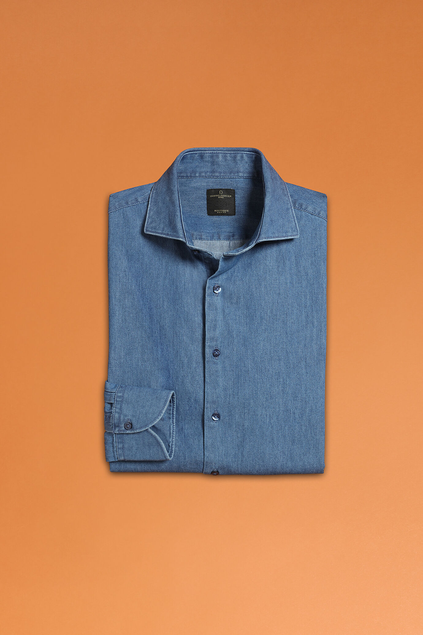 Camicia denim uomo collo alla francese image number 0