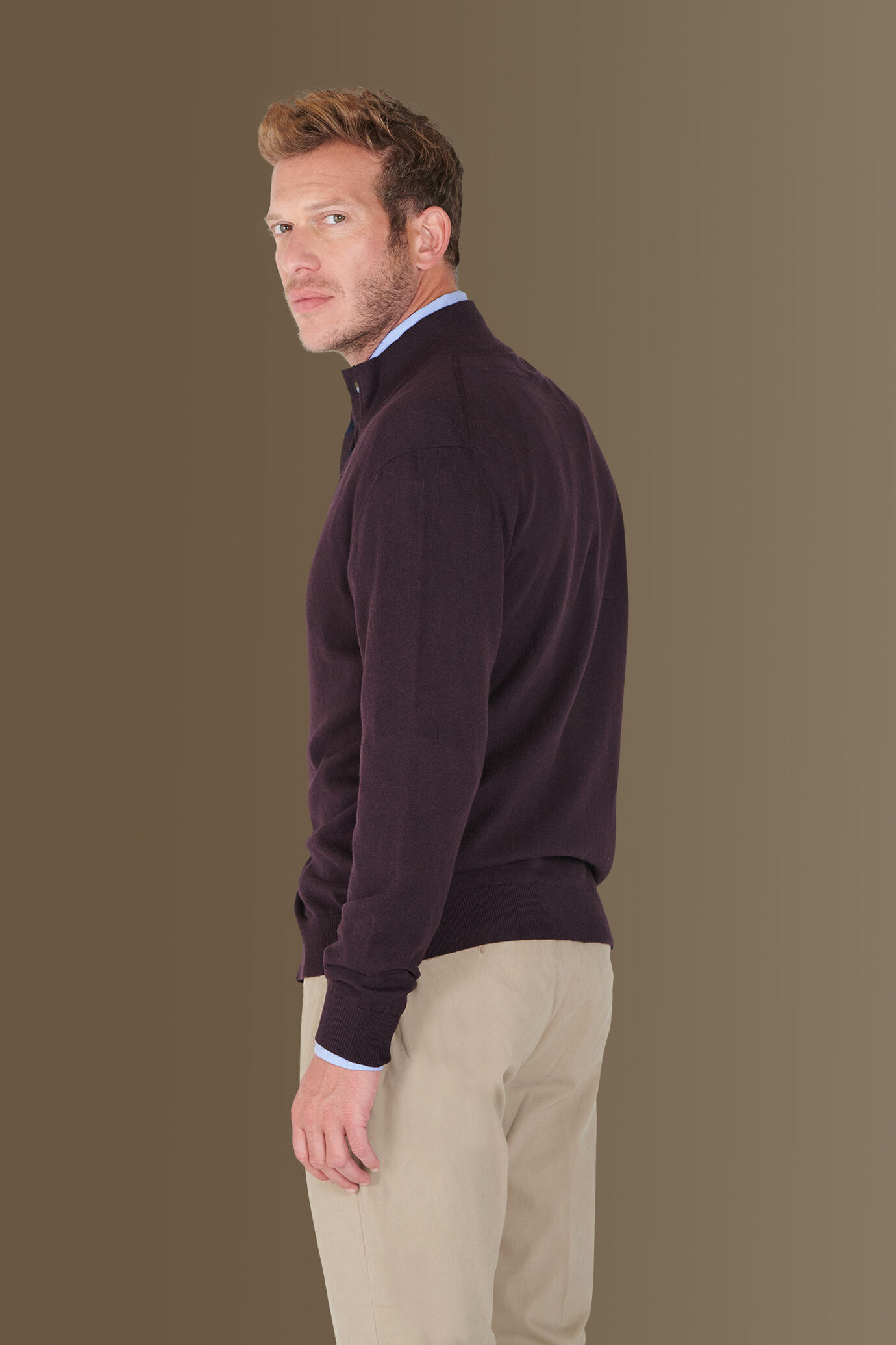 Cardigan with high collar in cotton -wool blend image number 1