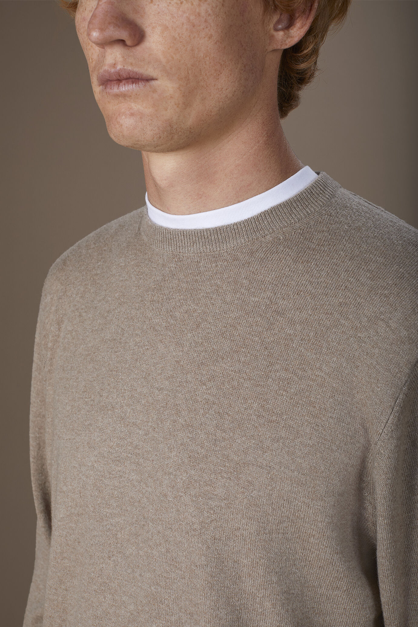 Men's regular fit crew neck jumper in wool and cotton image number 2