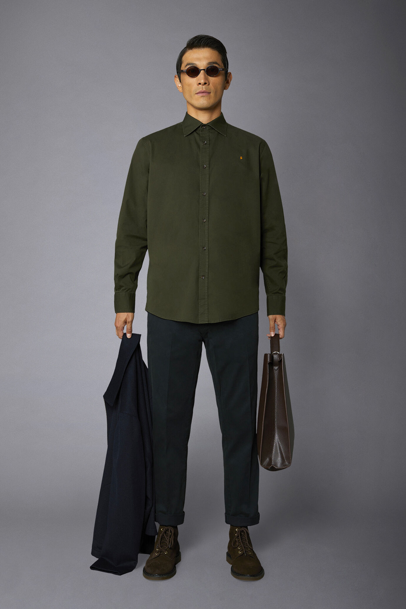Men's casual French collar comfort fit shirt gabardine fabric