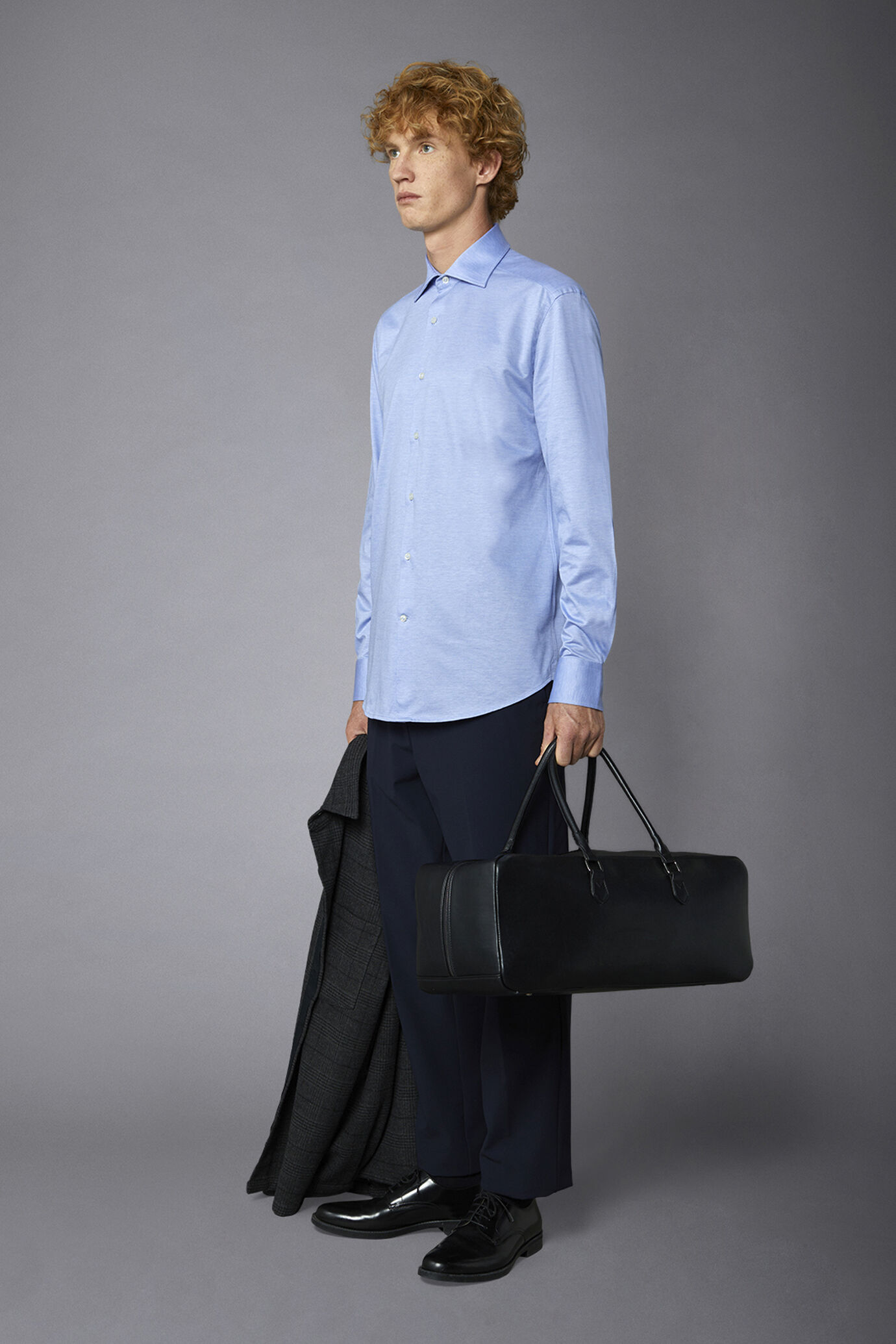 Klassisches geschlechtsloses Jersey-Shirt Französischer Kragen Bequeme Passform Bedruckter Melange-Stoff image number 1