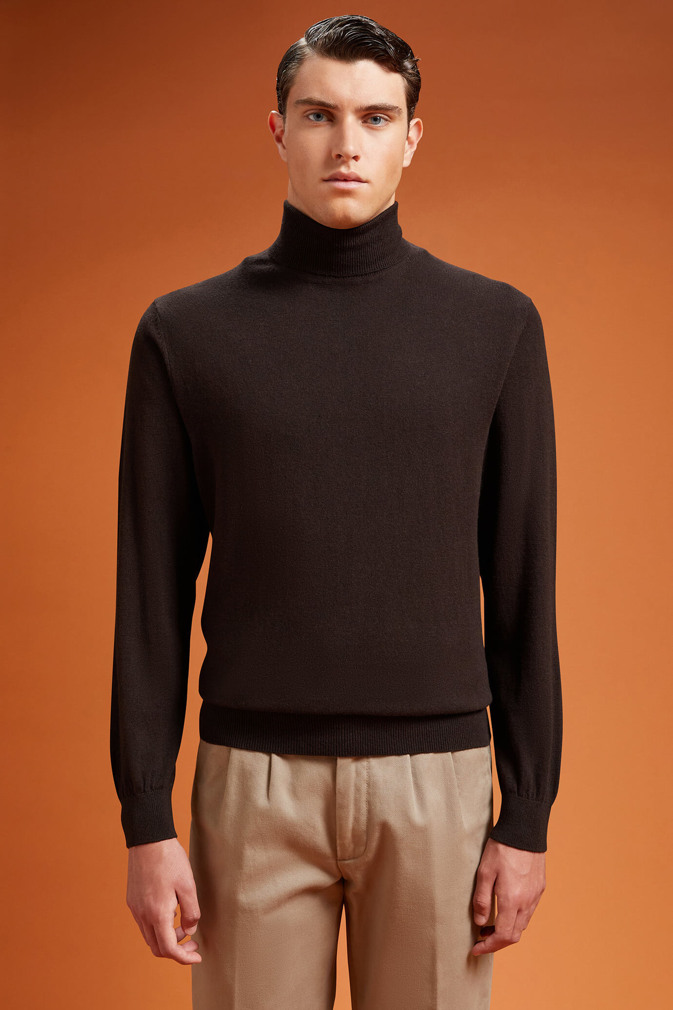 Men's regular fit turtleneck jumper in wool and cotton image number 0