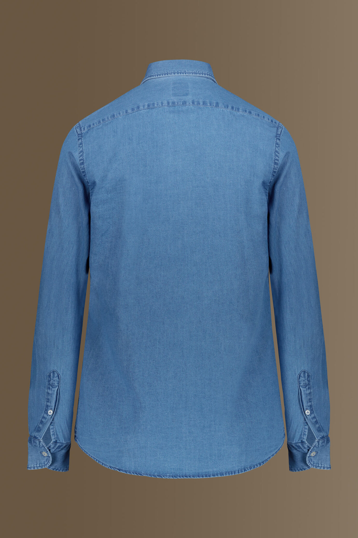 Camicia casual uomo collo francese in cotone denim tinta unita image number 4