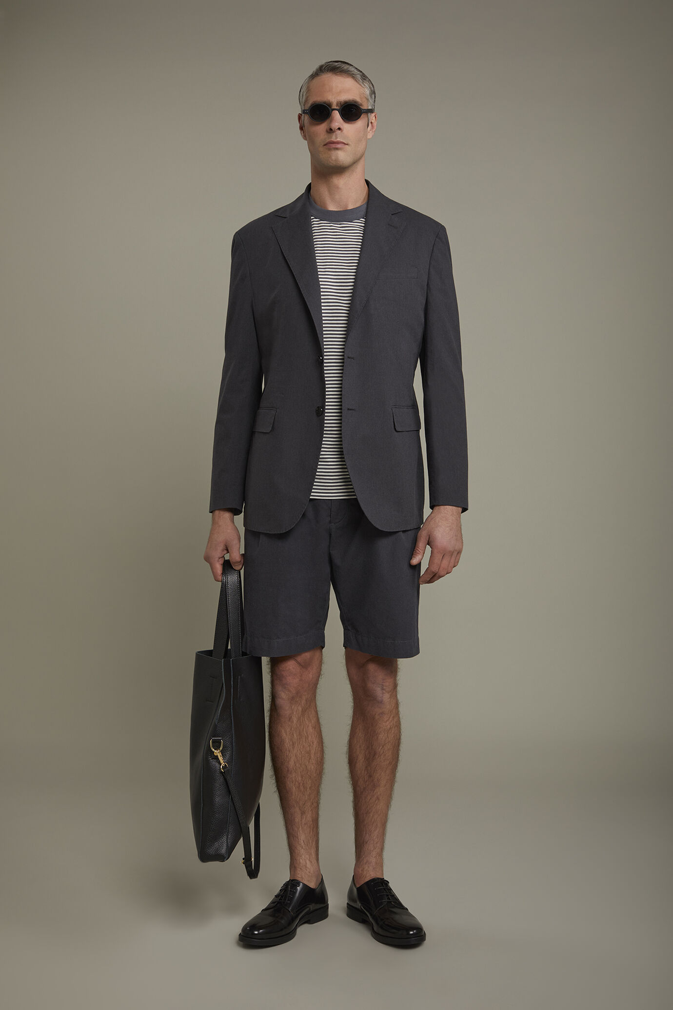 Men's Bermuda with double pinces and laces on waist cotton slub fabric image number 0