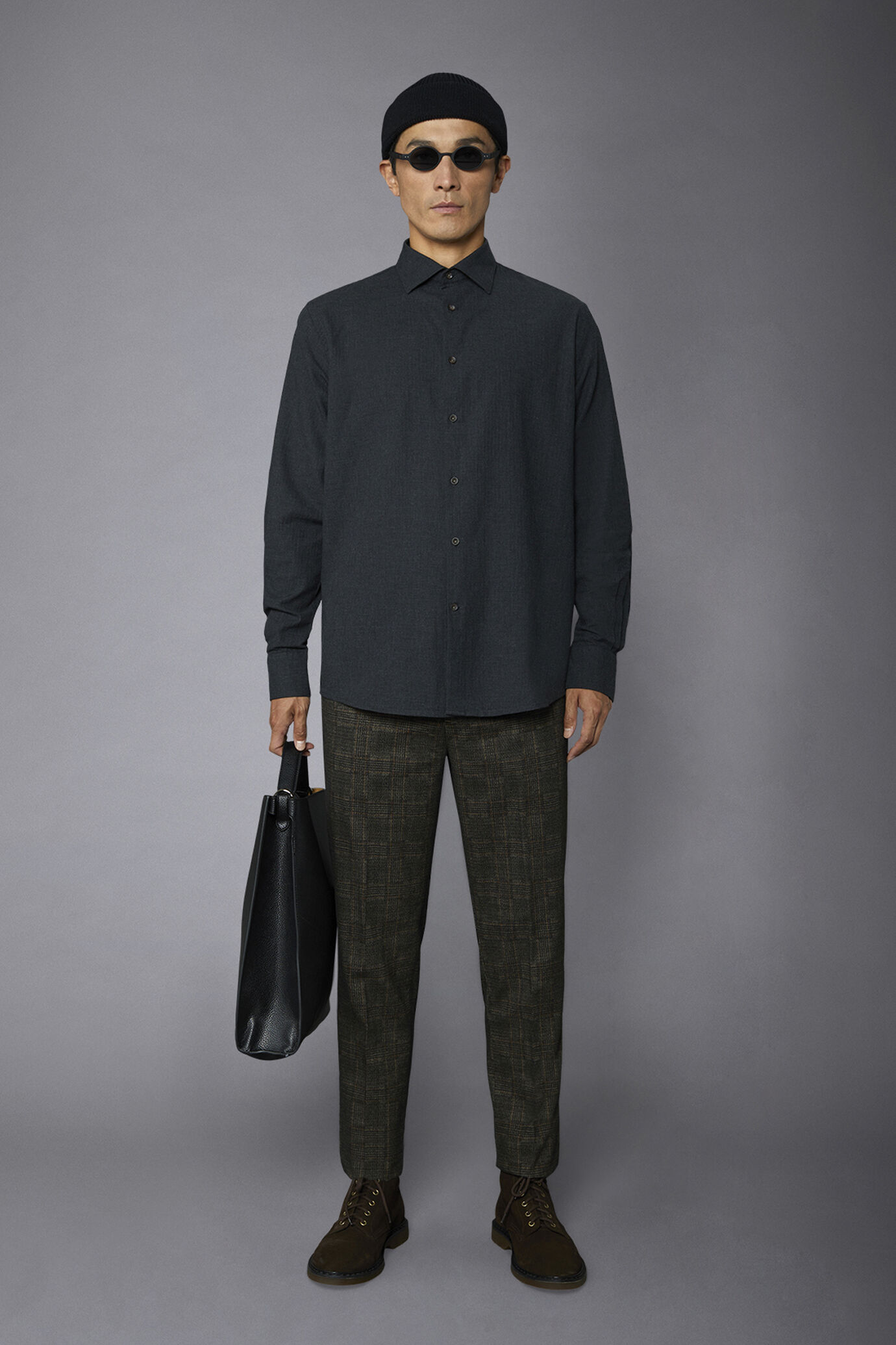 Men's casual shirt with french collar comfort fit herringbone flannel fabric image number 0