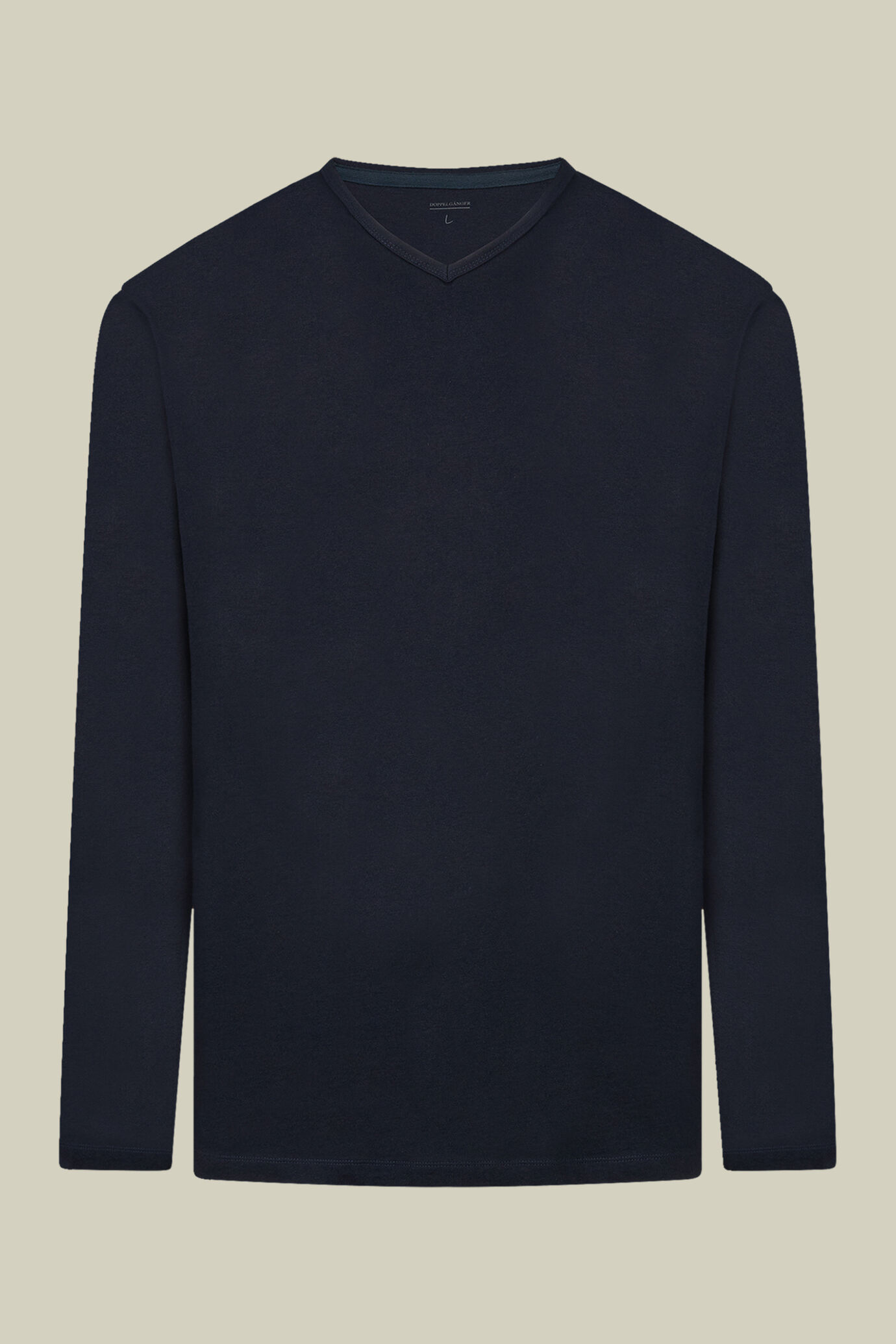 T-shirt homme à col V et manches longues, 100% coton effet flammé, coupe classique