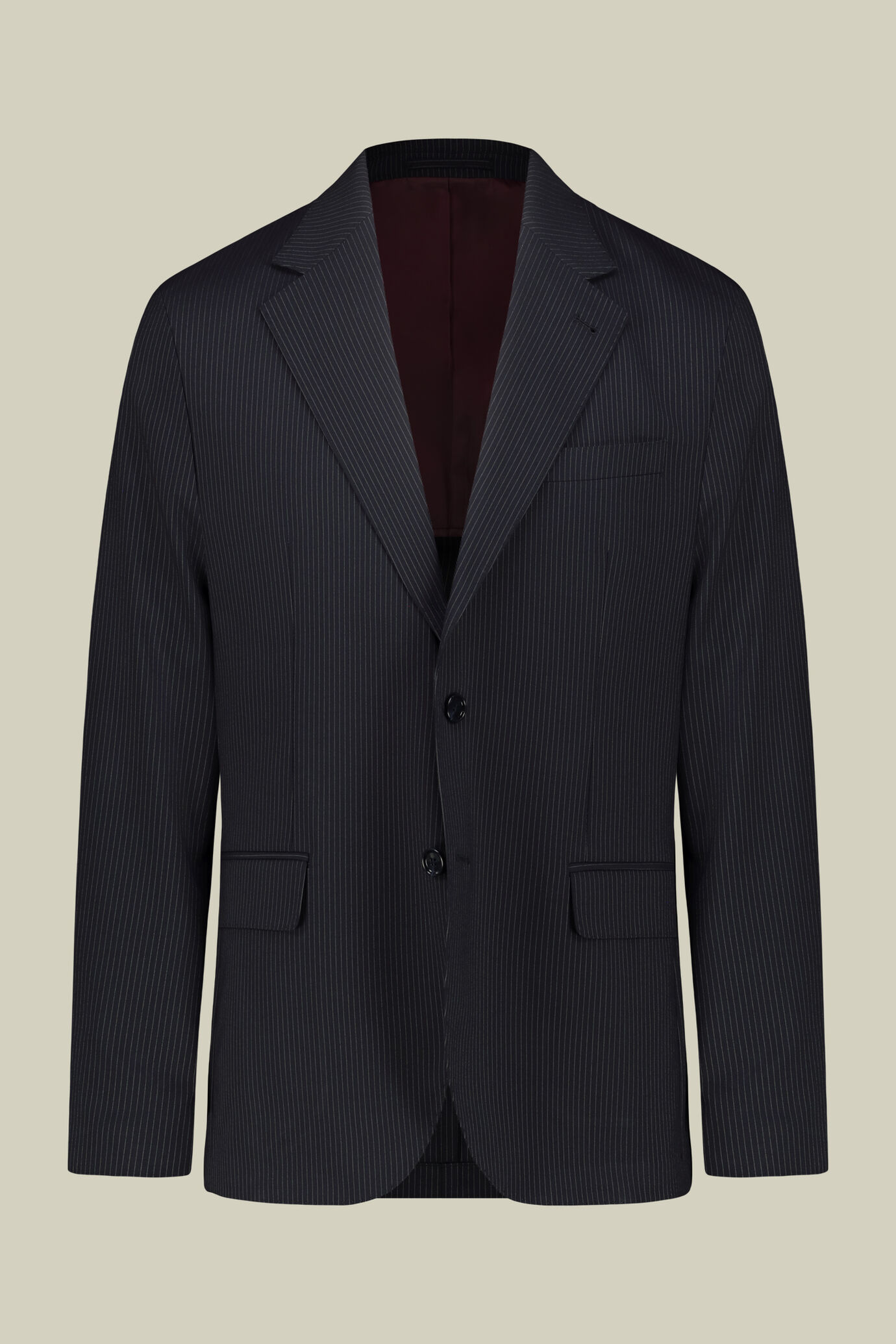 Single-breasted men's suit with flat front trousers in a pinstripe fabric image number 4