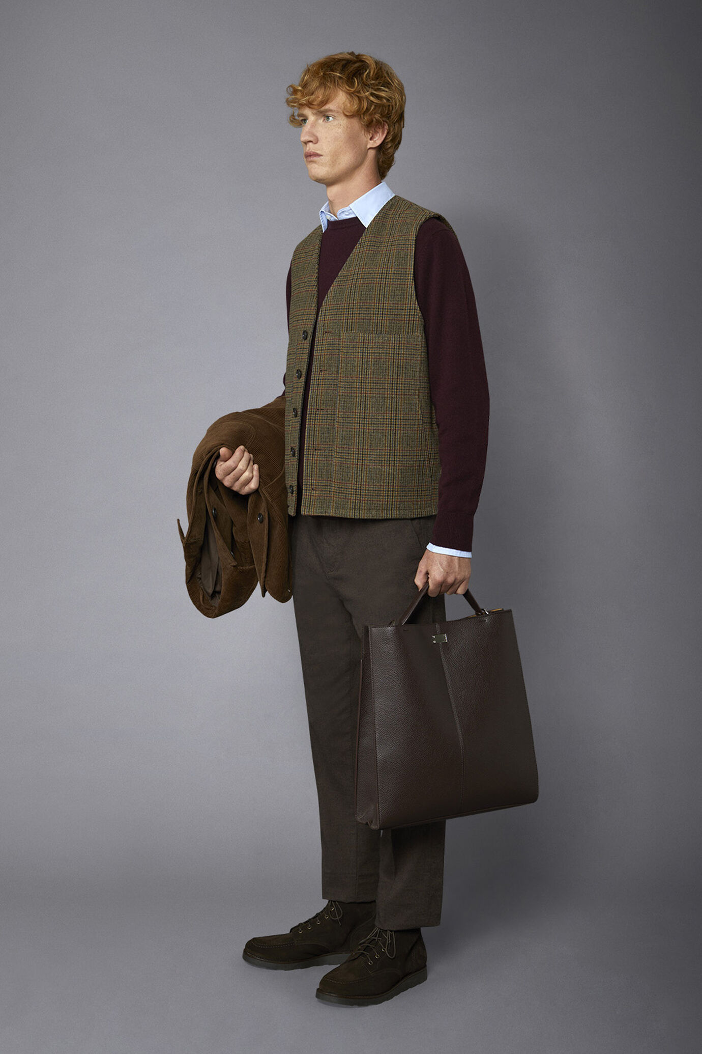 Gilet uomo monopetto casual con scollo a v misto lana principe di galles regular fit image number 1
