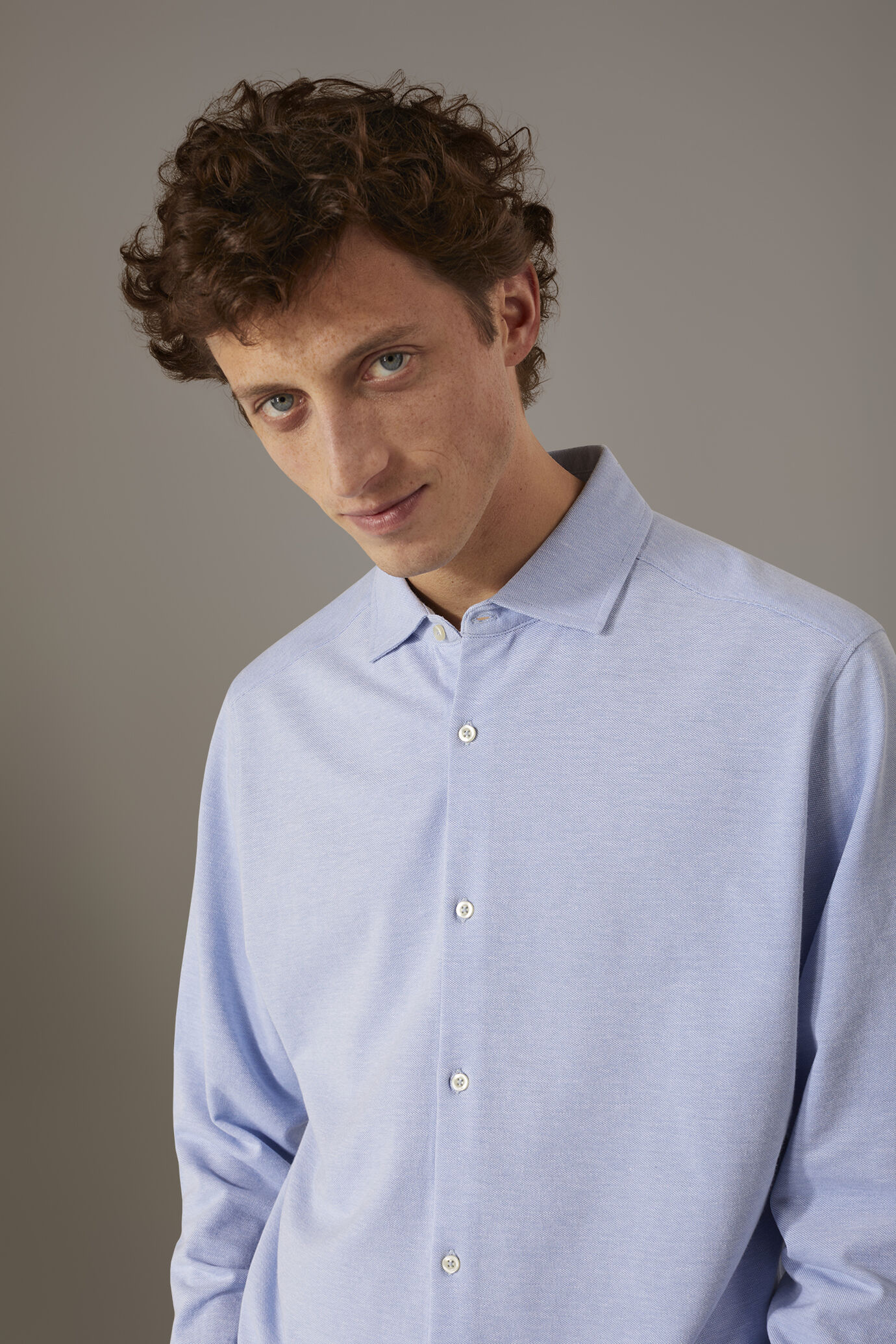 Polo chemise manches longues 100% coton piqu&eacute; uni image number 1