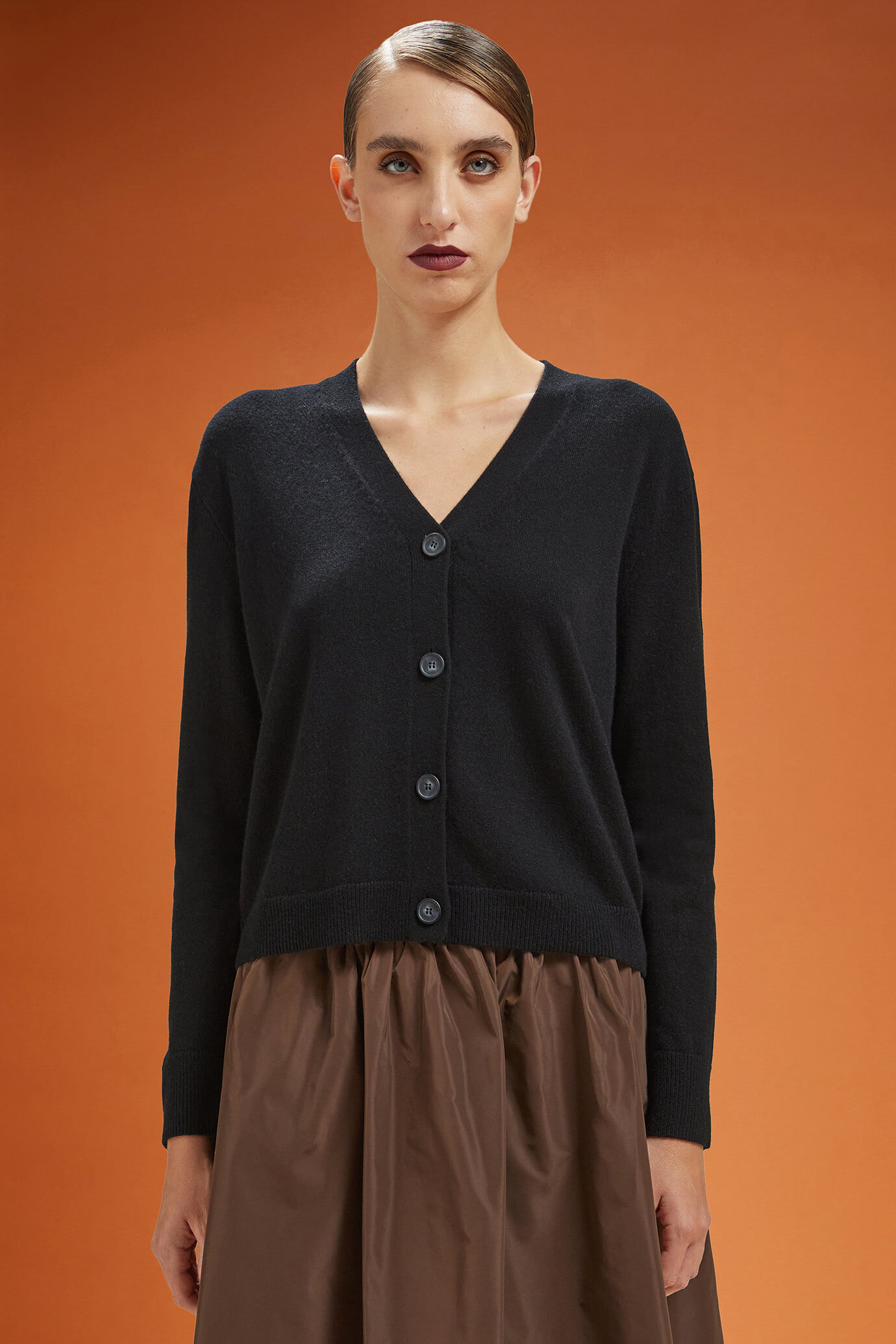 Cardigan donna girocollo 100% cachemire regular fit image number 0