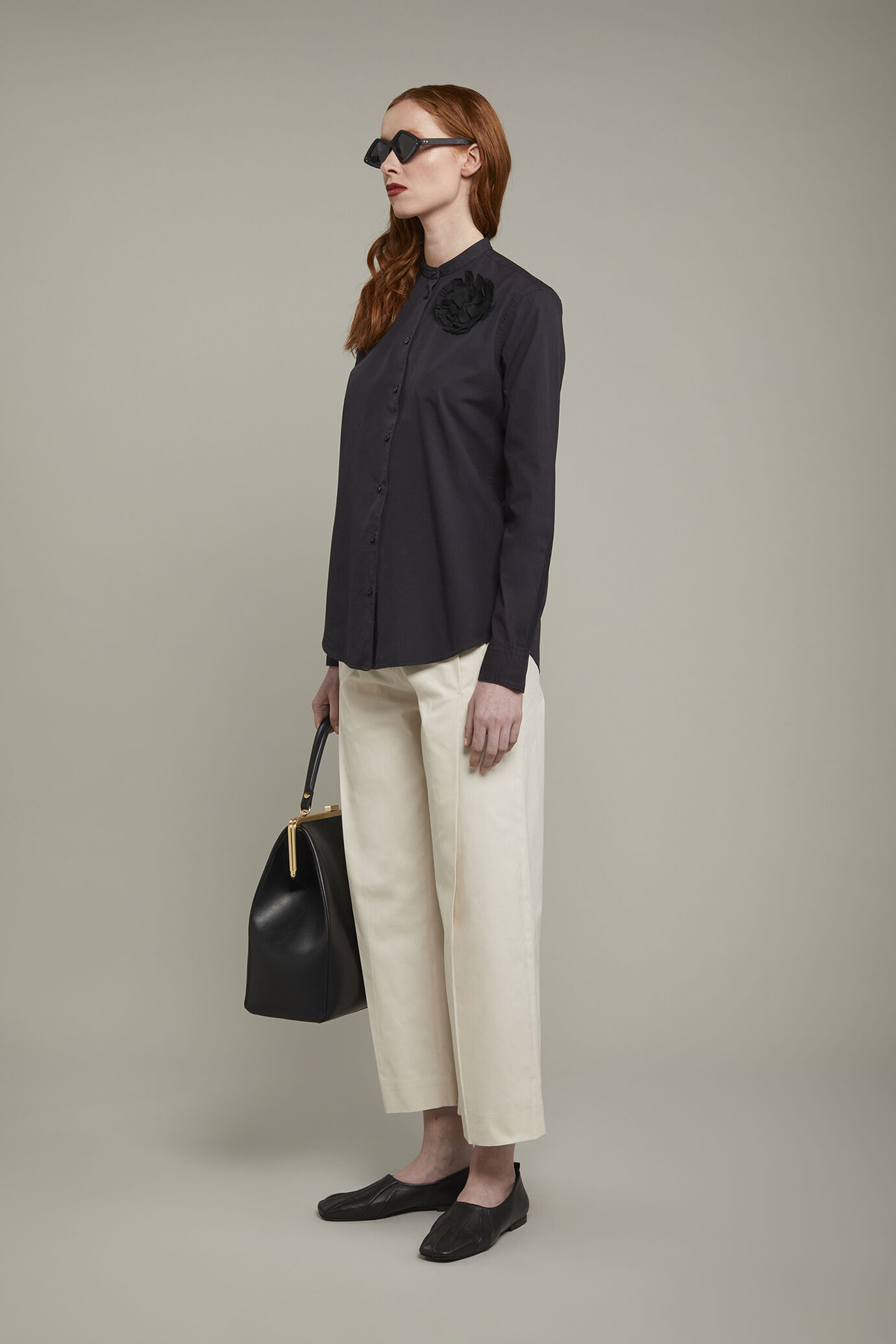 Camicia donna con collo coreano 100% cotone image number 1