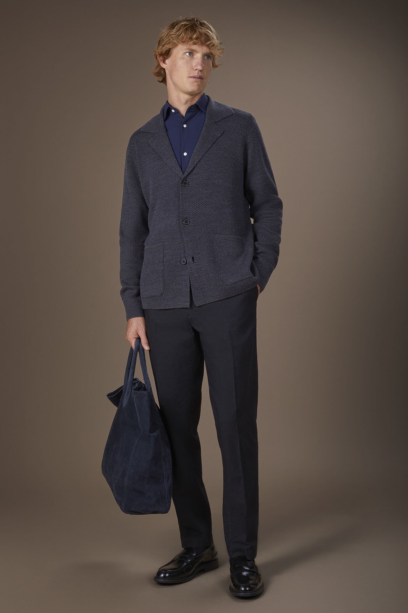 Herren-Strickjacke aus Jacquard-Strick mit Wollanteil reguläre Passform image number 1