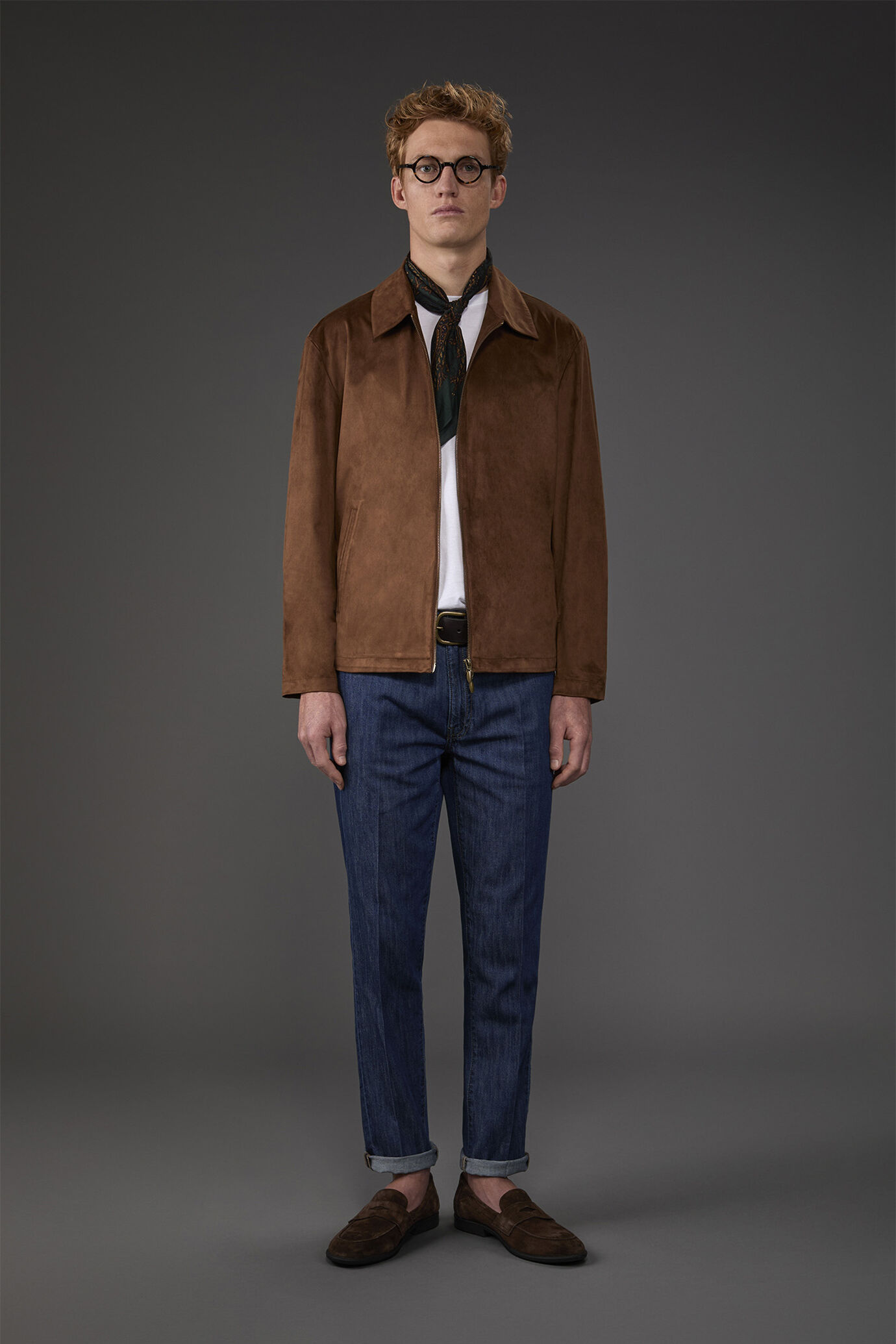 Unlined men's jacket with suede effect fabric