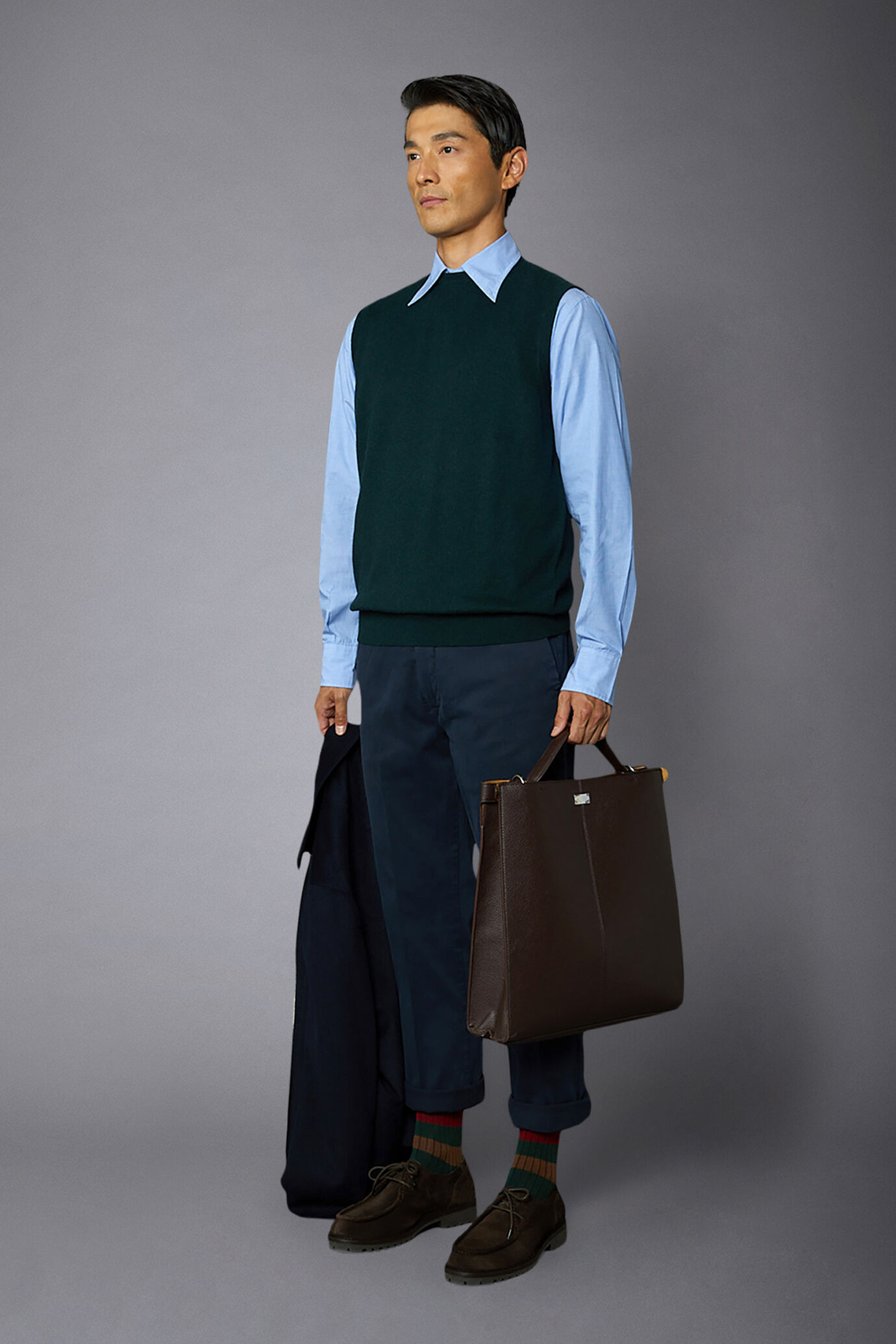 Men's wool and cotton roundneck waistcoat image number 1