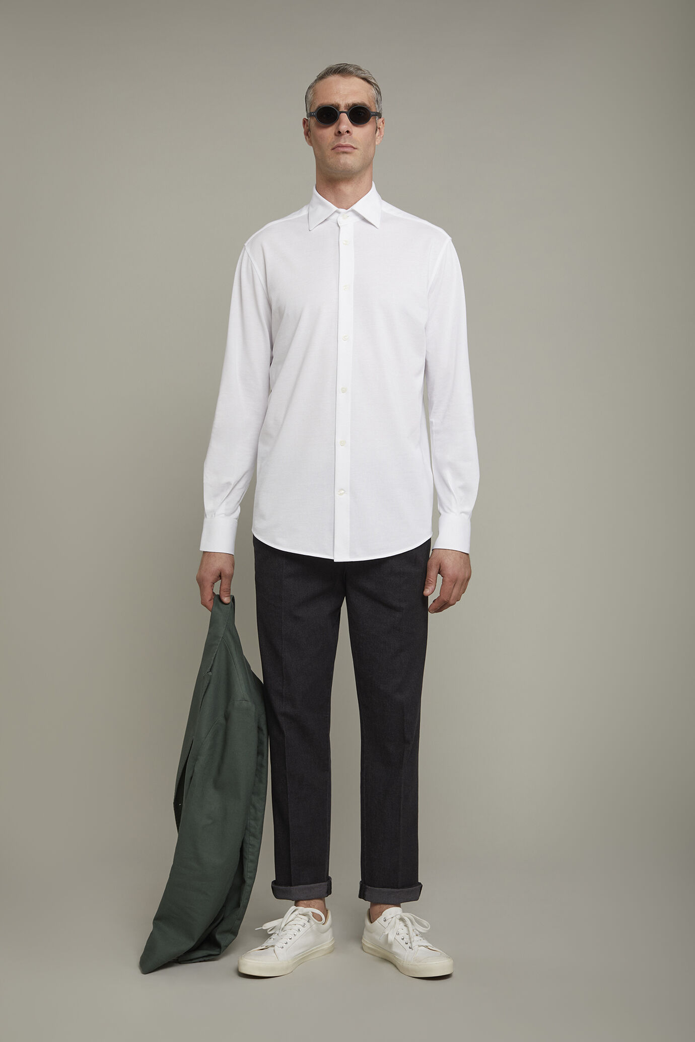 Polo camicia uomo manica lunga con collo classico e tessuto jersey regular fit image number 0